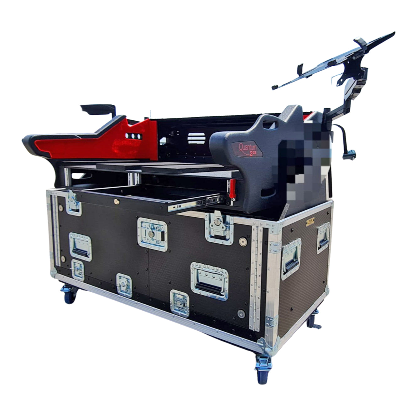 Digico Q225 Quantum 225 Flip-Ready Hydraulic Console Easy Retracting Lifting Flight Case with 2U Rack and wheels