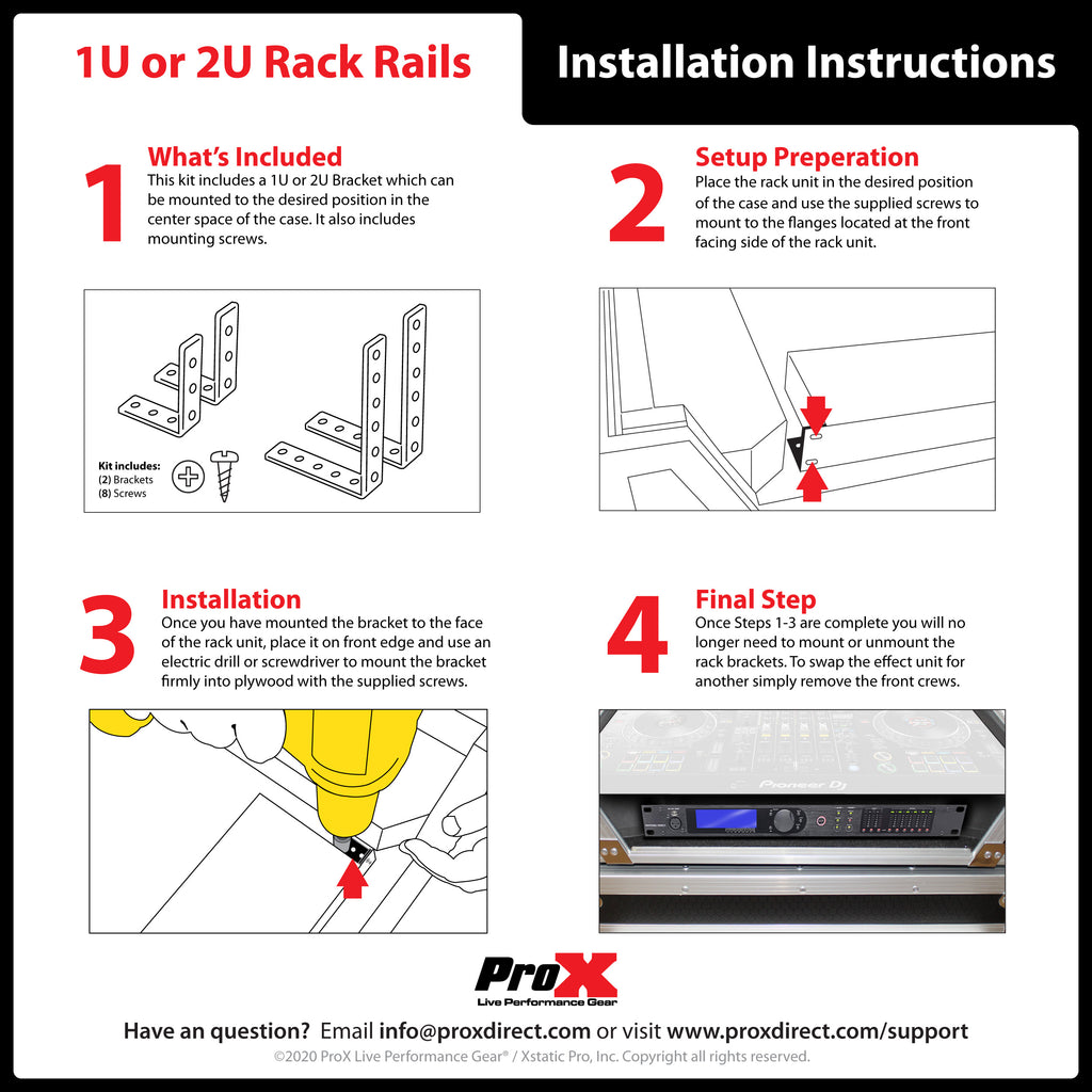 1U One Unit Rack Rails L Shape Bracket for DJ Controller Flight Cases