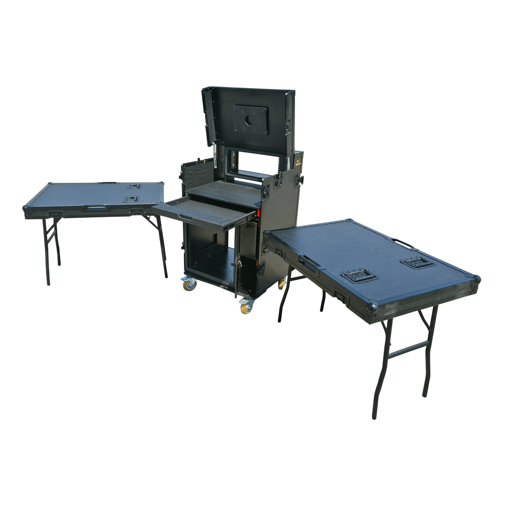 Mobile AV Broadcasting Streaming Recording Studio Workstation Case with 4U Top 12U Bottom Black Finish