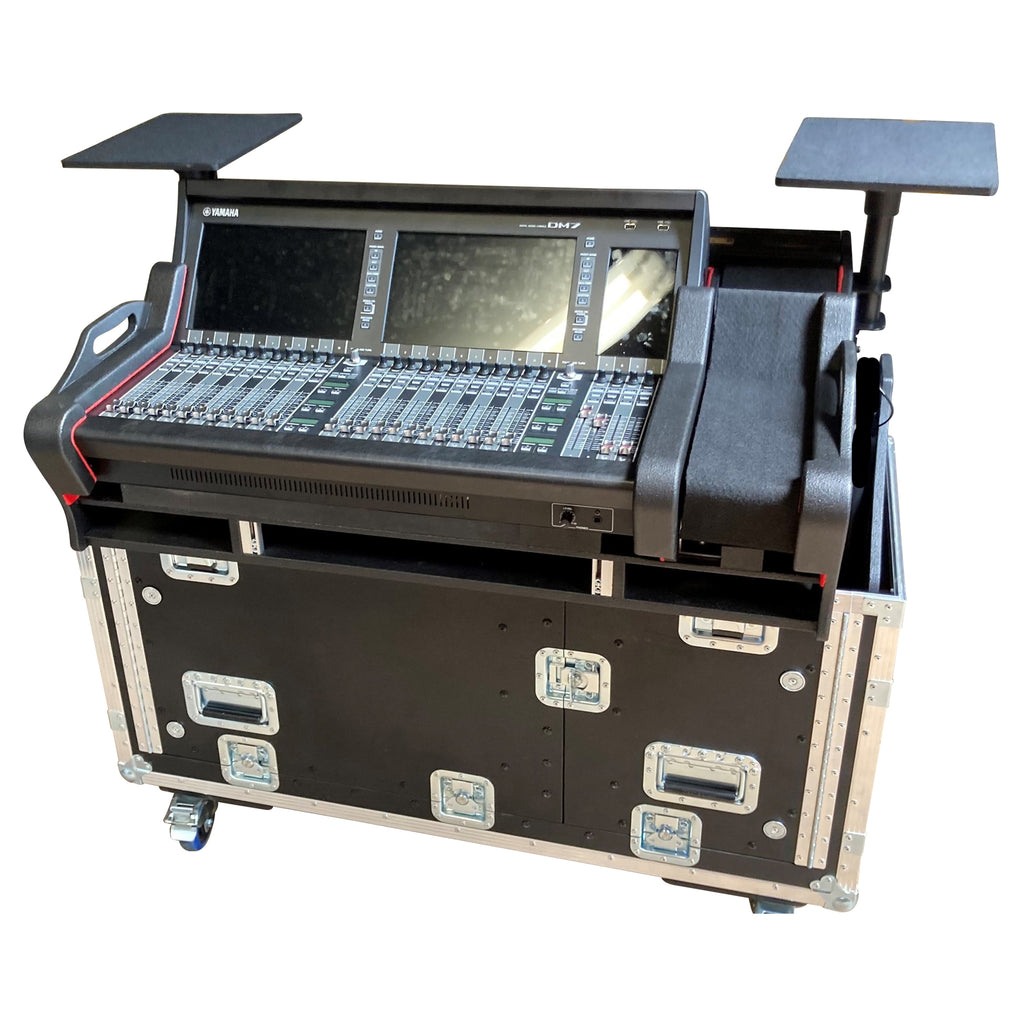 Yamaha DM7-EX Flip-Ready Hydraulic Console Easy Retracting Lifting 1U Rack Space Flight Case with wheels by ZCASE