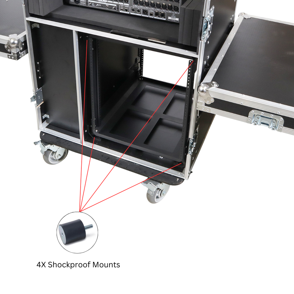 BRANCO ATA Flight Style FOH Mixing Console Case 12U Shockproof Rack 2 Drawer 2 Side Tables & 4 Locking Casters