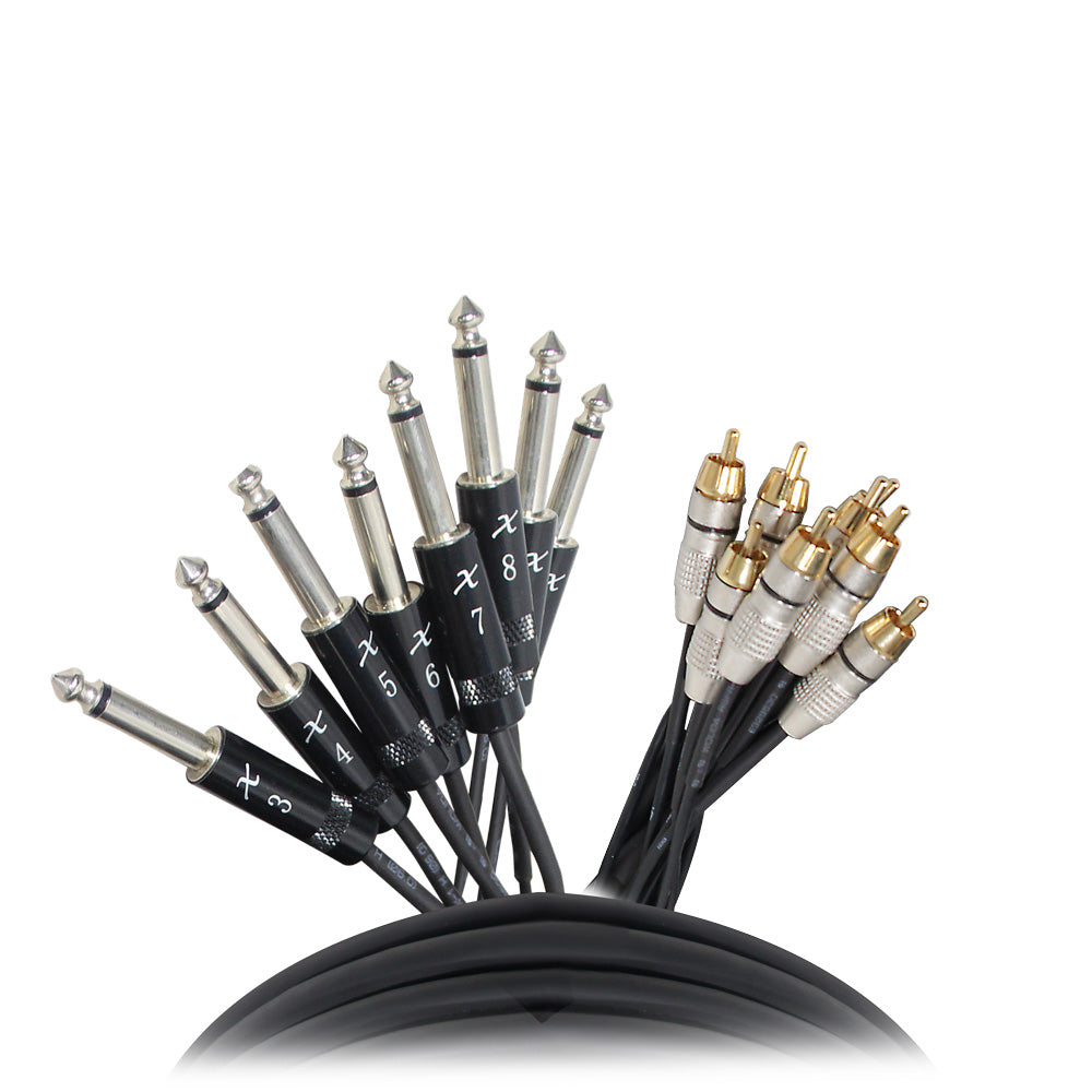 50PCS 10 Ft. Unbalanced 8-Ch 1/4" TS to RCA Male Snake