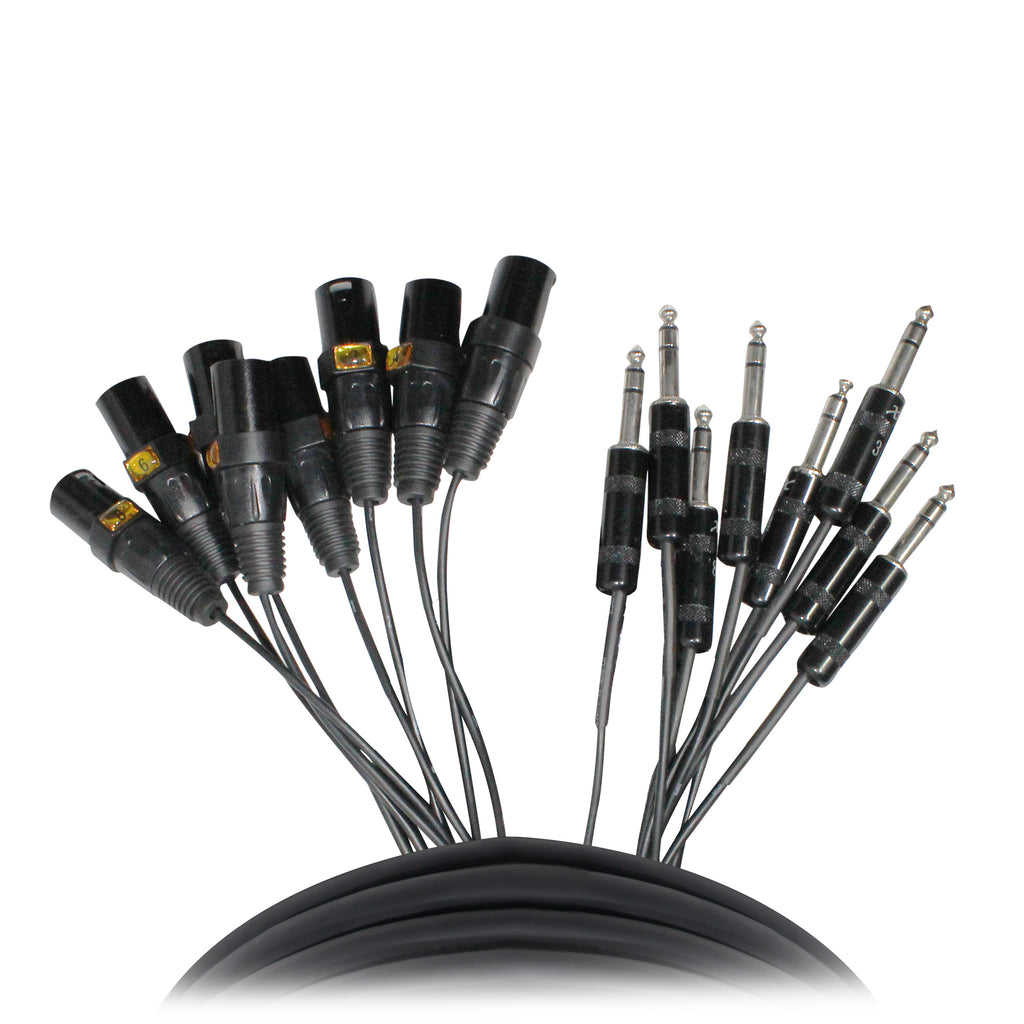 10' Ft High-Performance 8-Channel Snake Cable XLR-M TO 1/4" TRS Balanced Audio Cable