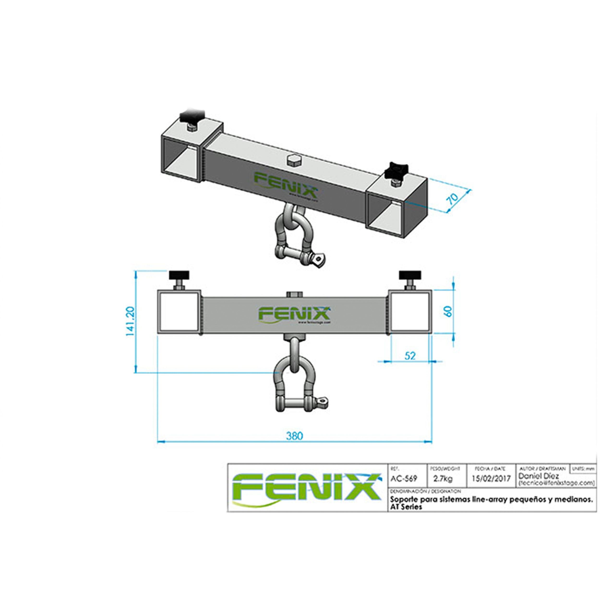 T-Bar fits Fenix AT06 or AT04 Line Arrays Systems - Black
