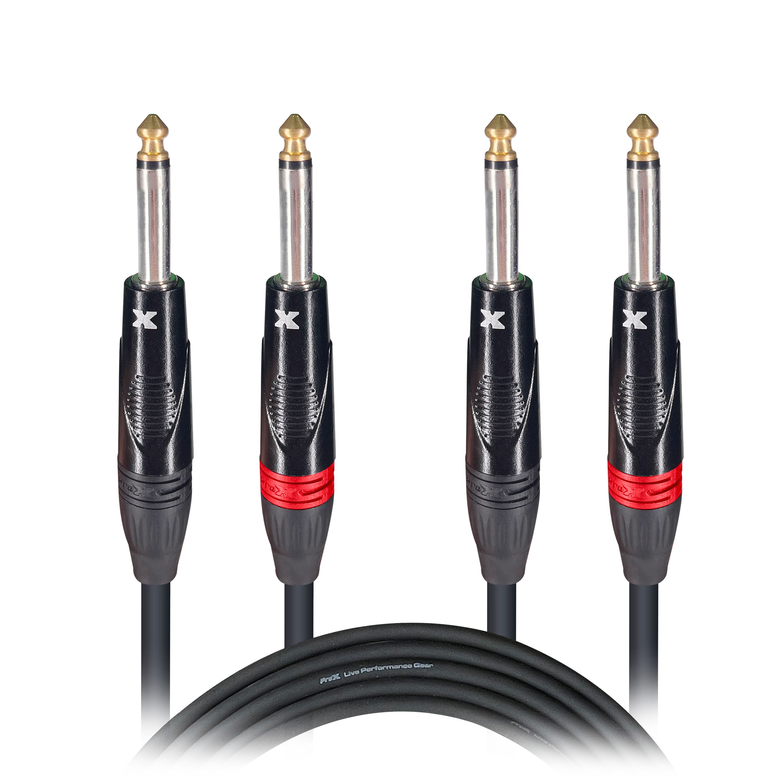 50PCS 10' Ft. High Performance 1/4” TS Male to Dual 1/4” TS Male Unbalanced Audio Cable