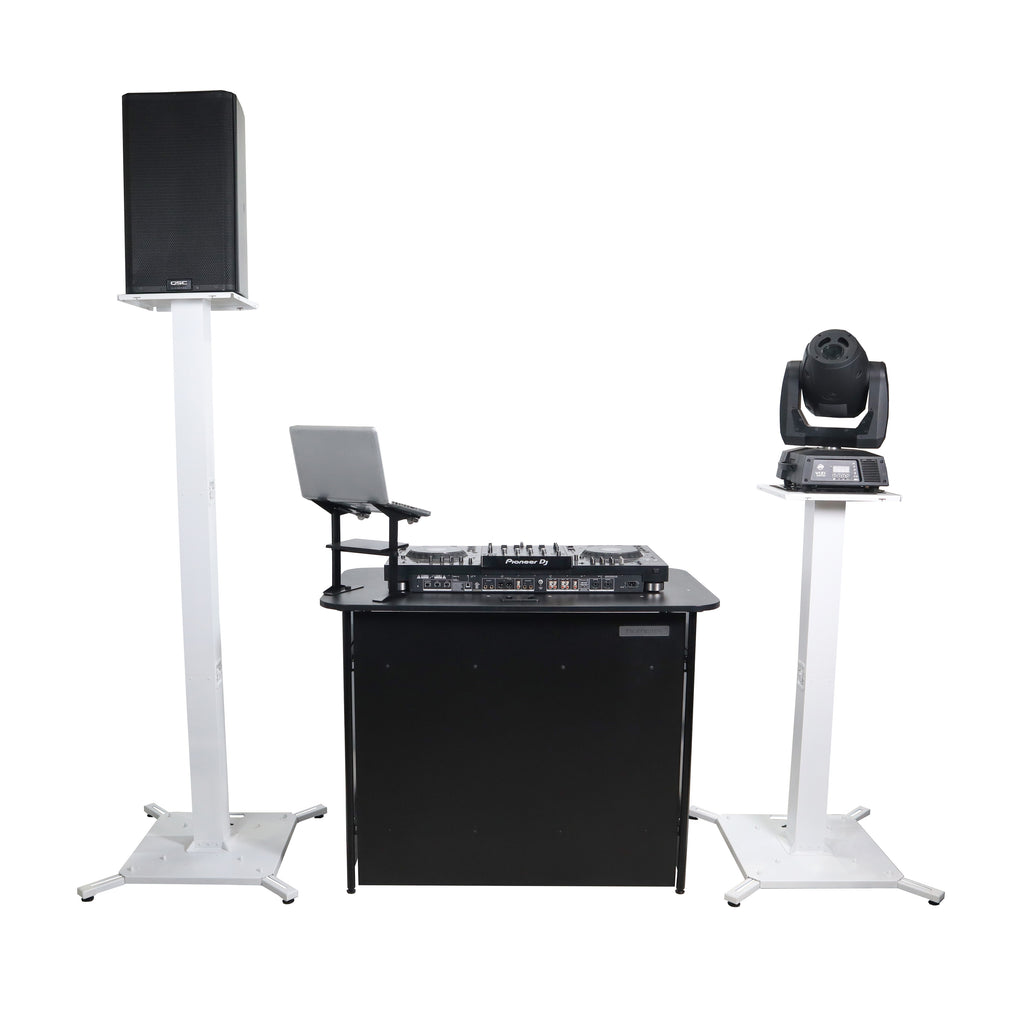 Pair of White Moving Head or Lighting Speaker Totem DJ Stand with Carrying Bags by Humpter
