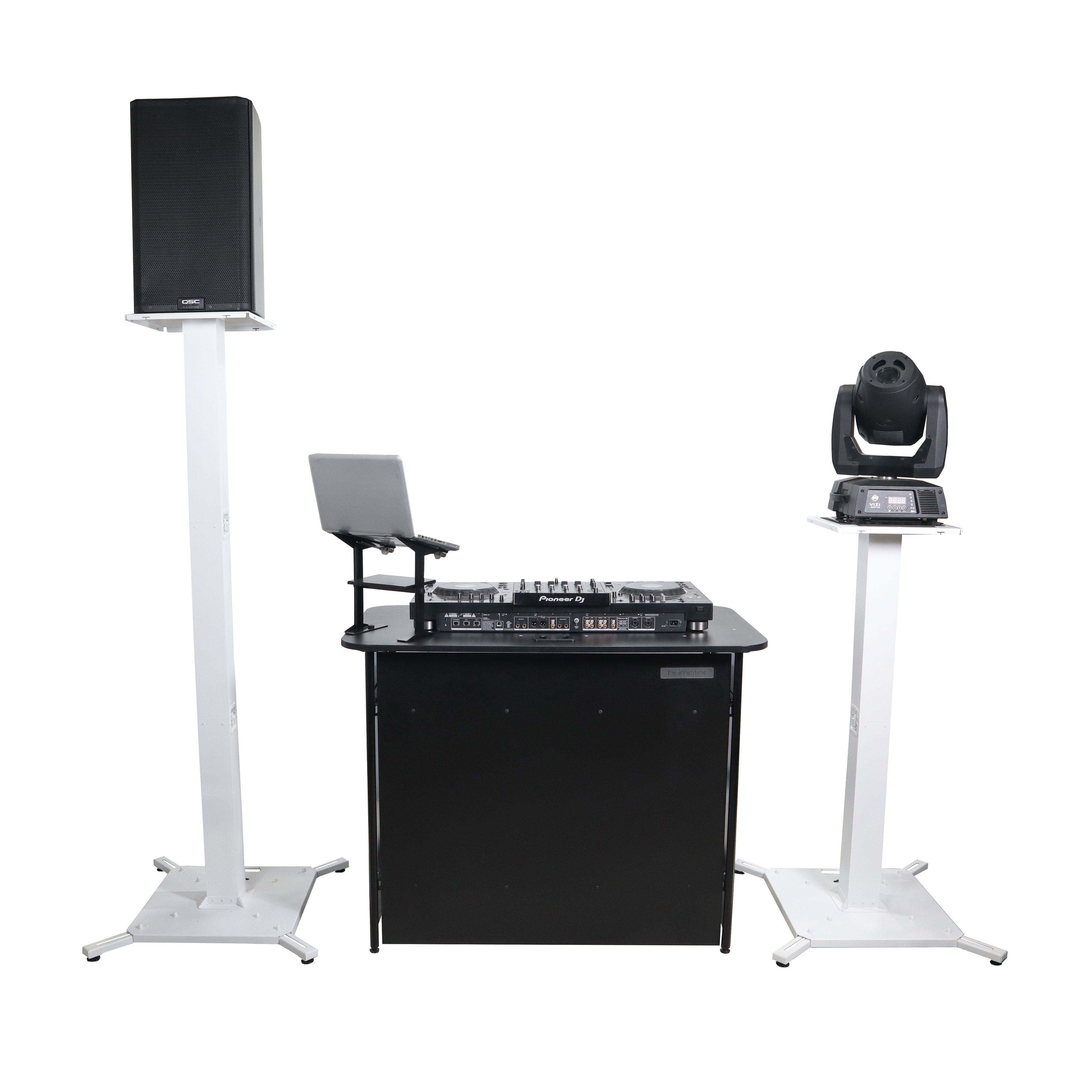 Pair of White Moving Head or Lighting Speaker Totem DJ Stand with Carrying Bags by Humpter
