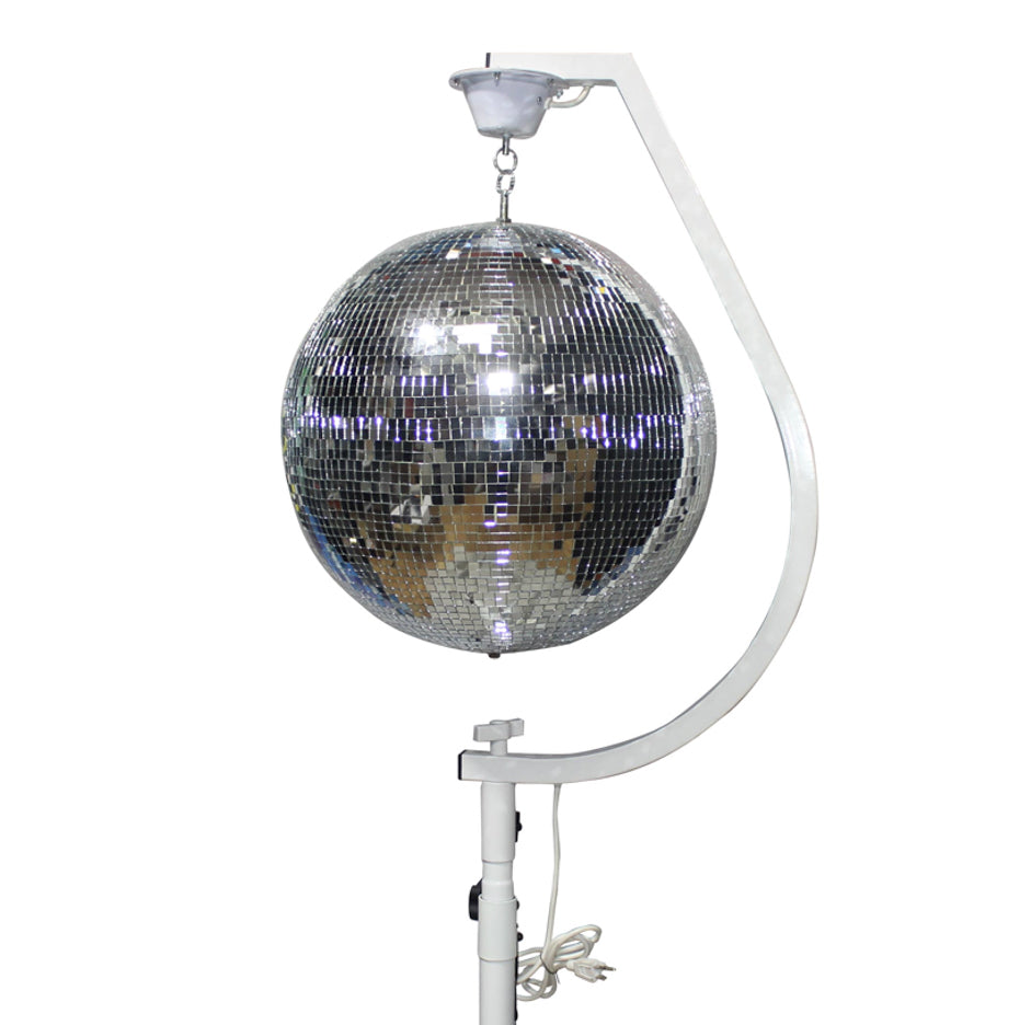 White 16-20" C Shaped Mirror Ball Free Standing Hook fits 1-3/8" 35mm pole with 1 RPM Motor