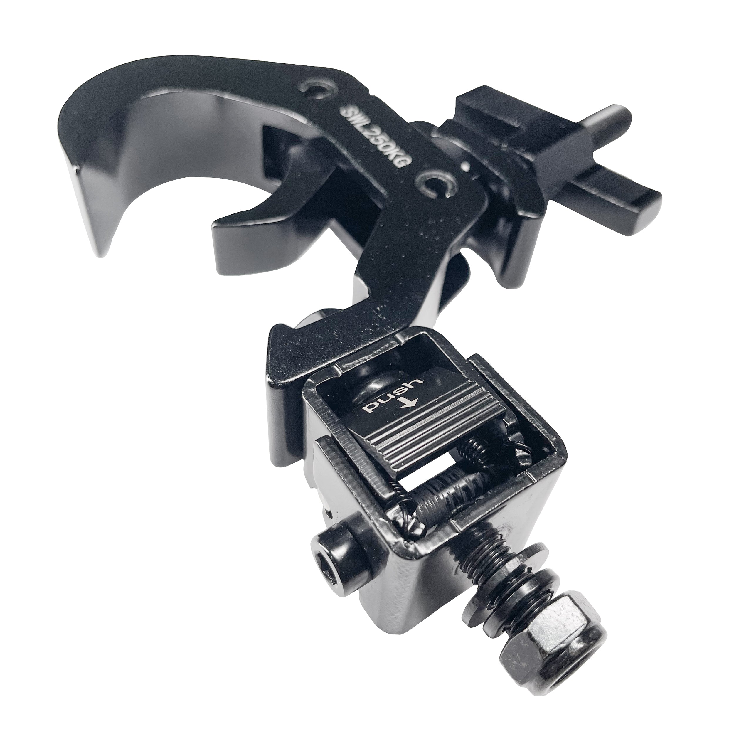 Set of (4) Quick 90º Folding Moving Head Clamp Adapters with T-C12 Truss Clamp 2 in. Diameter Black Finish - Max Load: 330 lbs