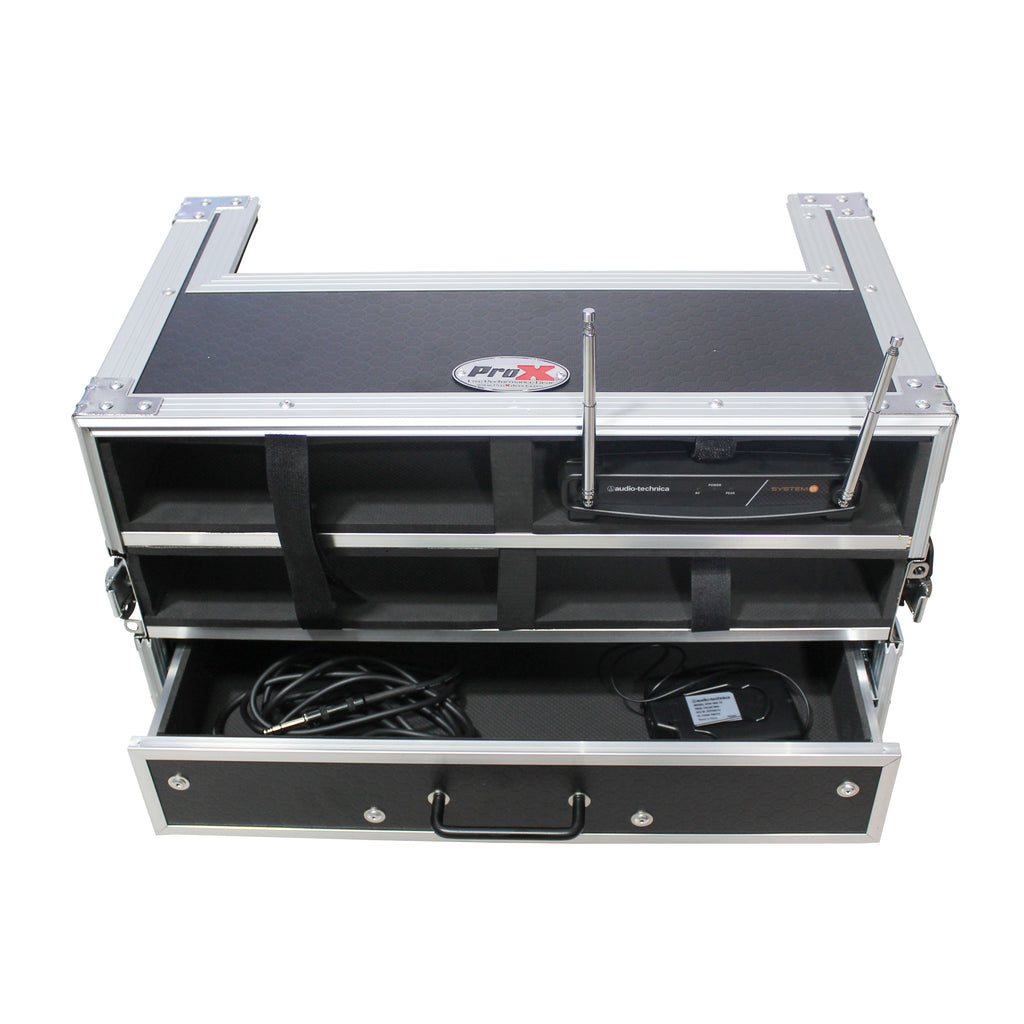 ATA Flight Case with 2U Drawer for Wireless Microphone Receiver External Drive Modular Midi Mounting Storage