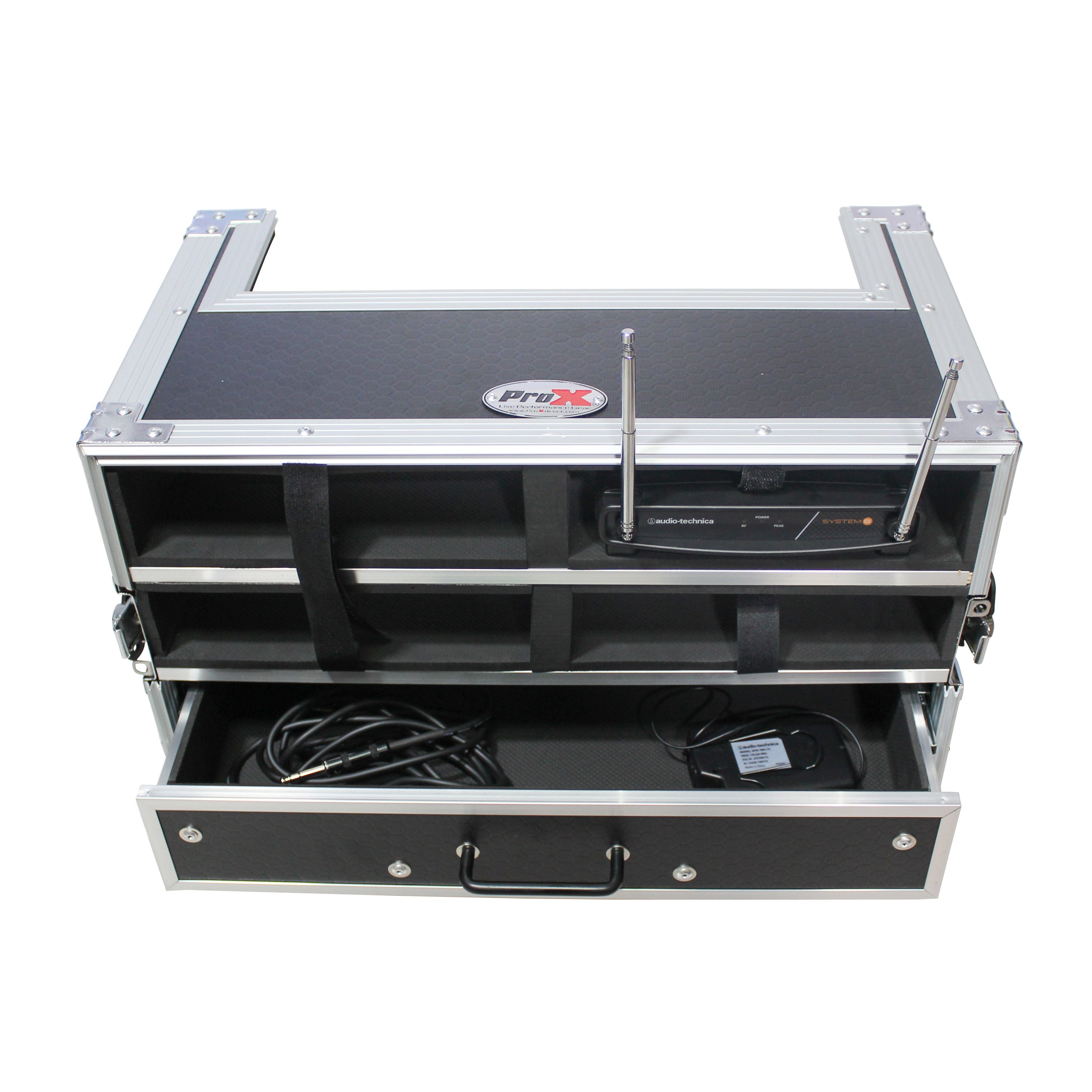 ATA Flight Case with 2U Drawer for Wireless Microphone Receiver External Drive Modular Midi Mounting Storage