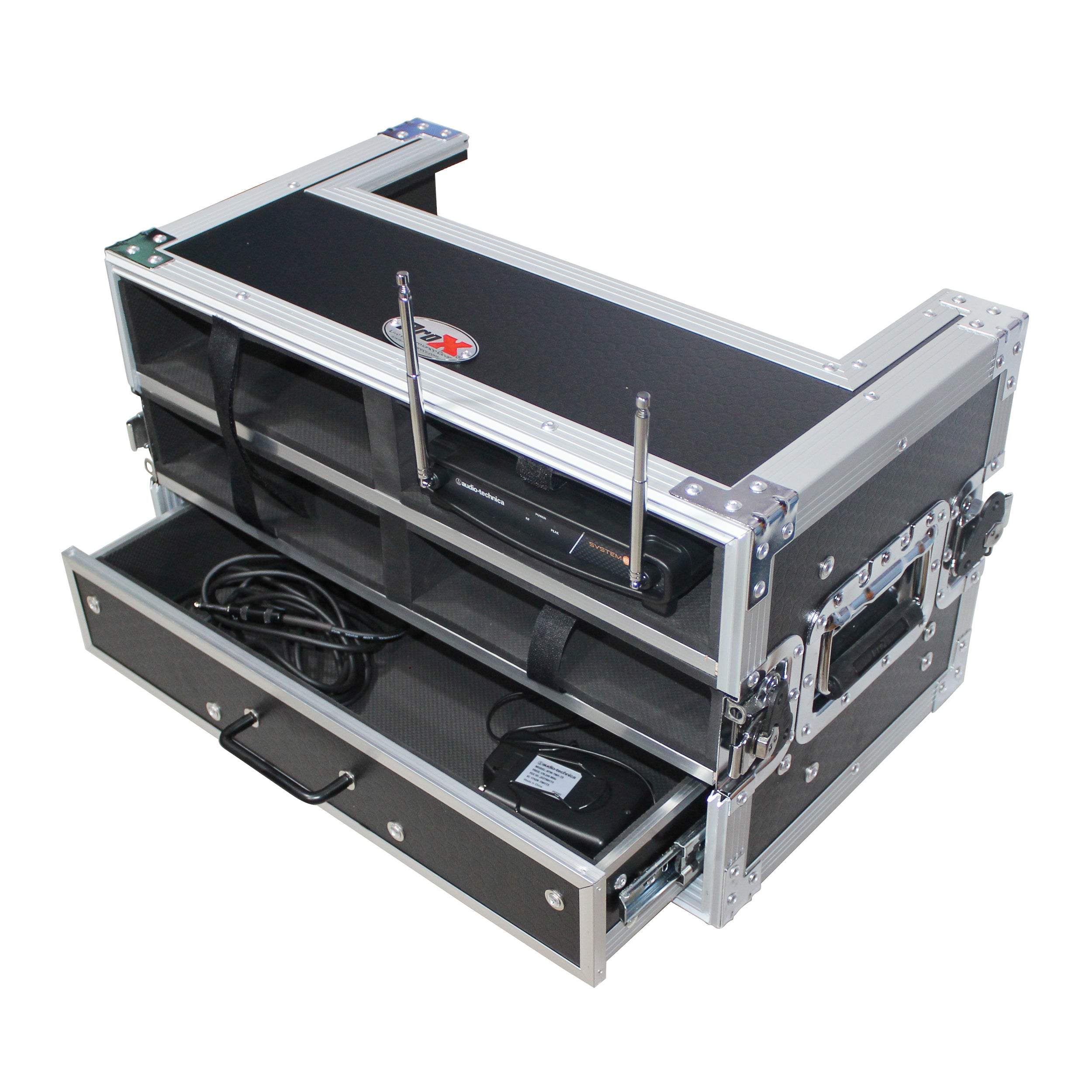 ATA Flight Case with 2U Drawer for Wireless Microphone Receiver External Drive Modular Midi Mounting Storage