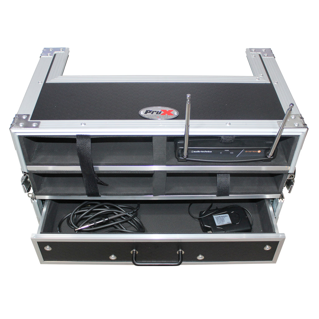 ATA Flight Case with 2U Drawer for Wireless Microphone Receiver External Drive Modular Midi Mounting Storage