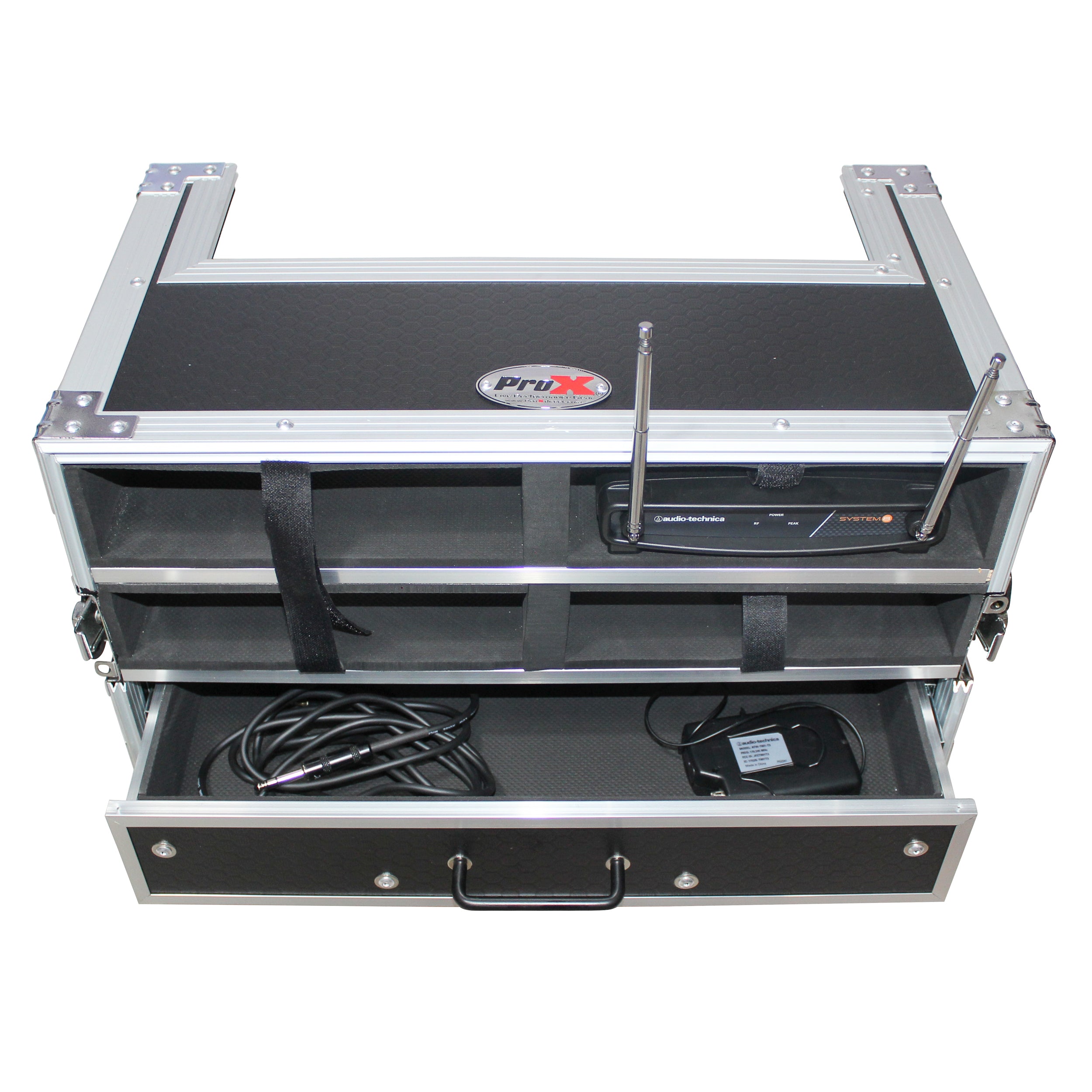 ATA Flight Case with 2U Drawer for Wireless Microphone Receiver External Drive Modular Midi Mounting Storage