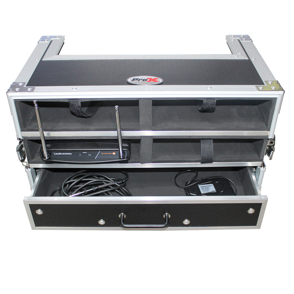 ATA Flight Case with 2U Drawer for Wireless Microphone Receiver External Drive Modular Midi Mounting Storage