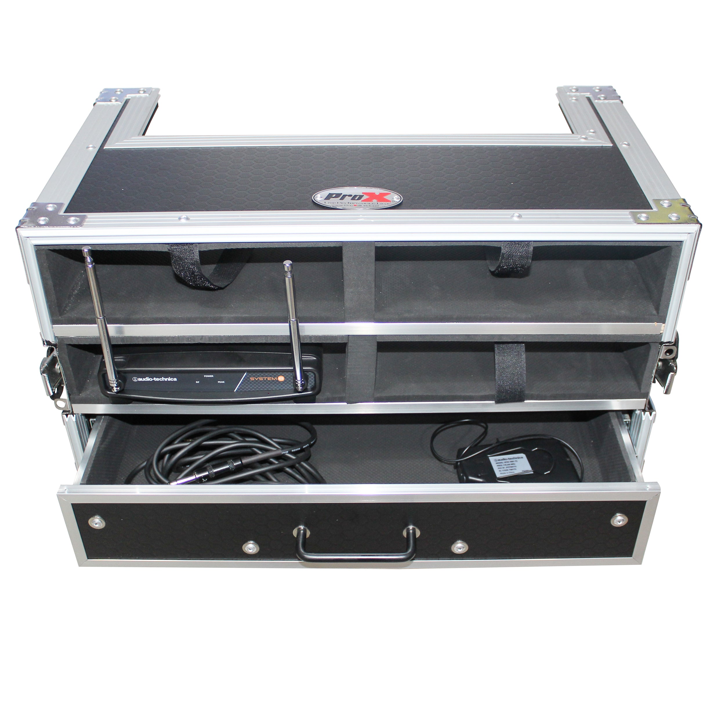 ATA Flight Case with 2U Drawer for Wireless Microphone Receiver External Drive Modular Midi Mounting Storage