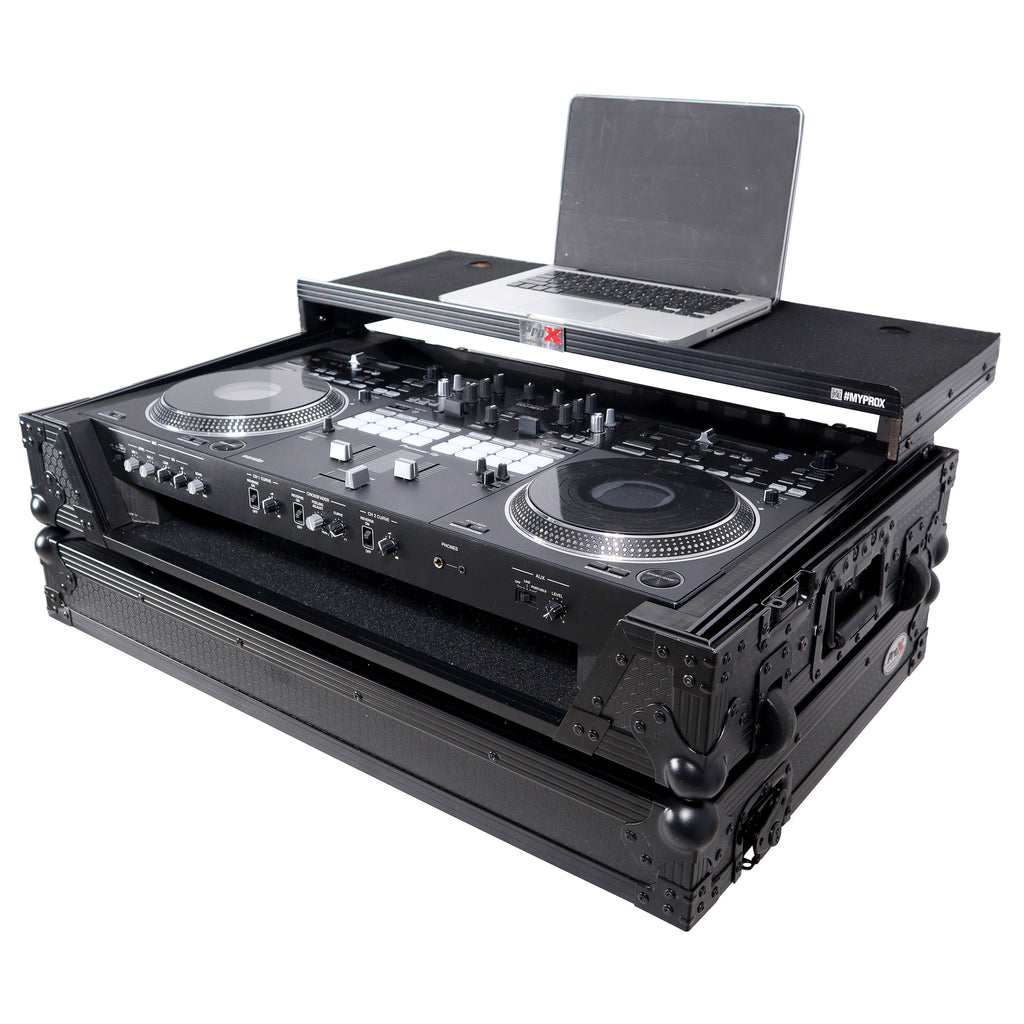ATA Style Flight Case for Pioneer DDJ-REV7 DJ Controller with Laptop Shelf Wheels and 1U Rackspace Black Finish