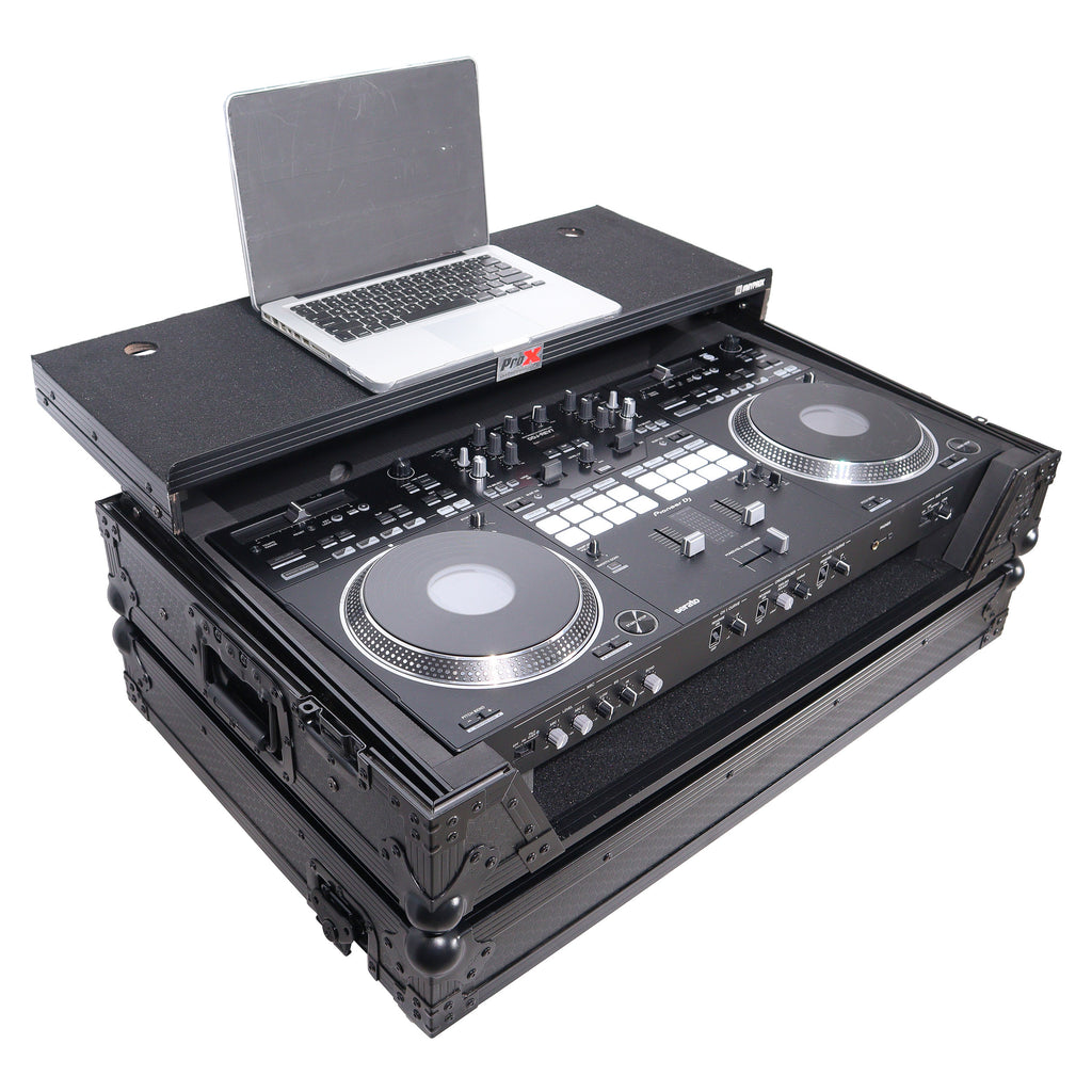 ATA Style Flight Case for Pioneer DDJ-REV7 DJ Controller with Laptop Shelf Wheels and 1U Rackspace Black Finish