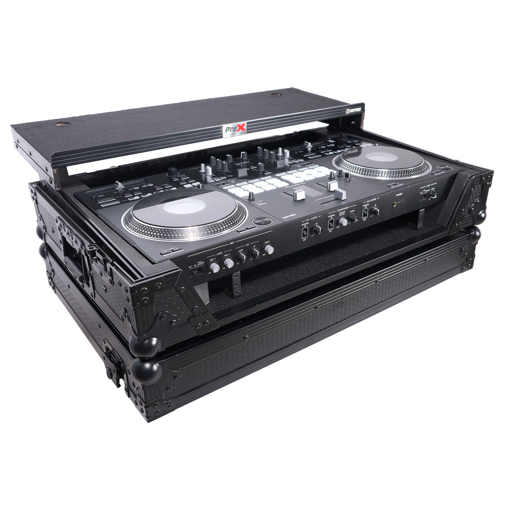 ATA Style Flight Case for Pioneer DDJ-REV7 DJ Controller with Laptop Shelf Wheels and 1U Rackspace Black Finish