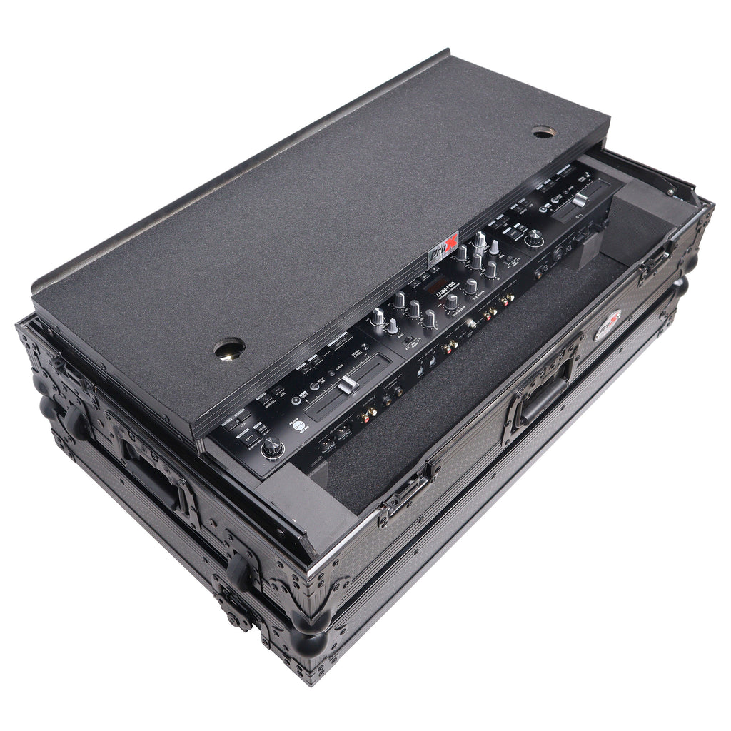 ATA Style Flight Case for Pioneer DDJ-REV7 DJ Controller with Laptop Shelf Wheels and 1U Rackspace Black Finish