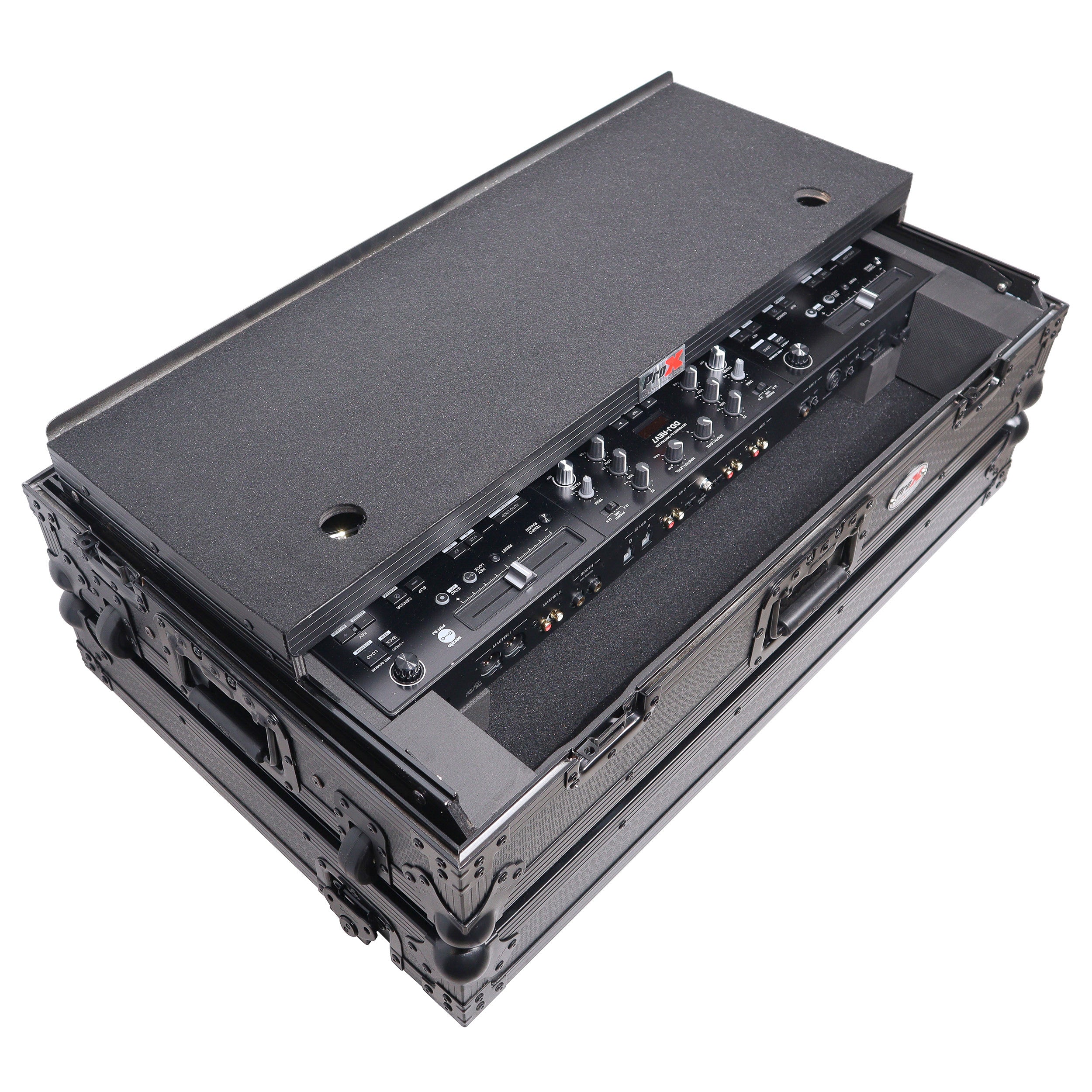 ATA Style Flight Case for Pioneer DDJ-REV7 DJ Controller with Laptop Shelf Wheels and 1U Rackspace Black Finish