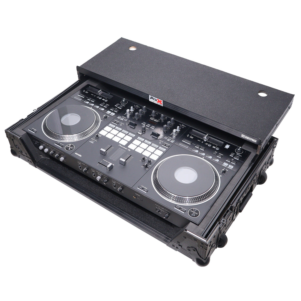 ATA Style Flight Case for Pioneer DDJ-REV7 DJ Controller with Laptop Shelf Wheels and 1U Rackspace Black Finish