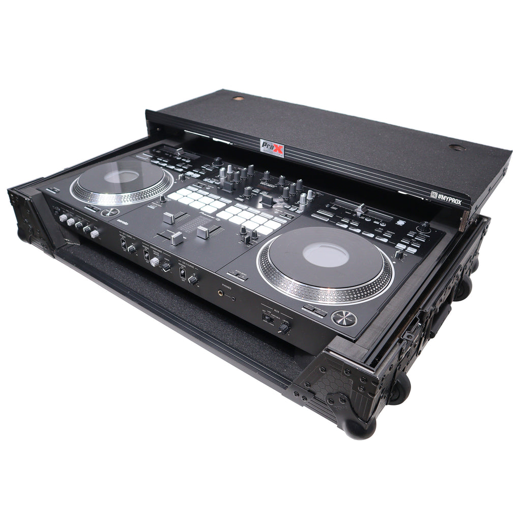 ATA Style Flight Case for Pioneer DDJ-REV7 DJ Controller with Laptop Shelf Wheels and 1U Rackspace Black Finish