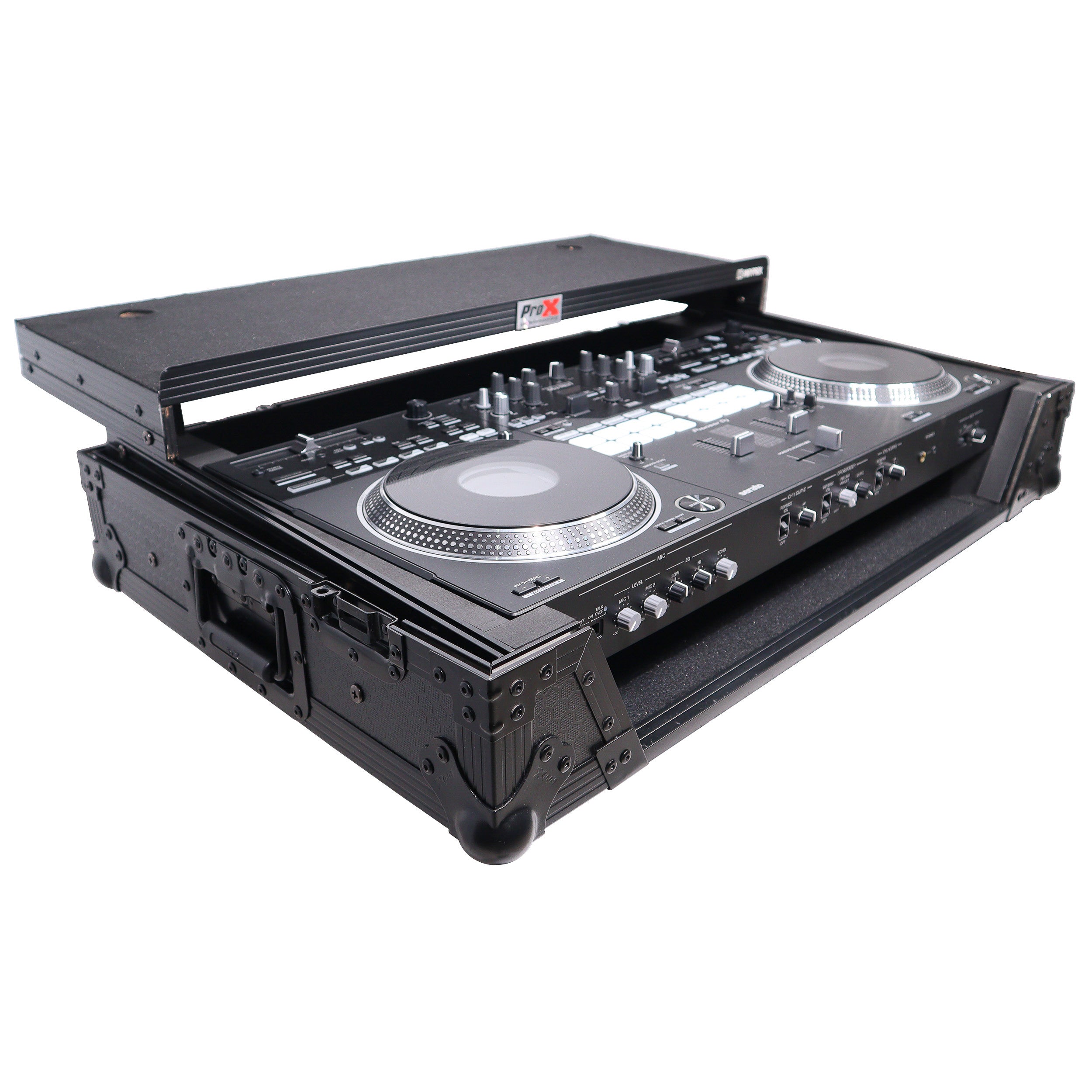 ATA Style Flight Case for Pioneer DDJ-REV7 DJ Controller with Laptop Shelf Wheels and 1U Rackspace Black Finish