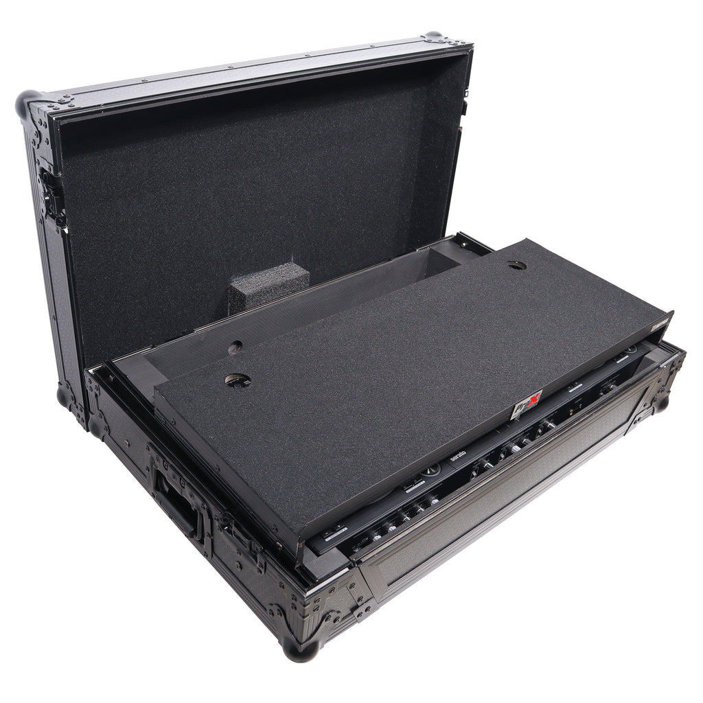 ATA Style Flight Case for Pioneer DDJ-REV7 DJ Controller with Laptop Shelf Wheels and 1U Rackspace Black Finish
