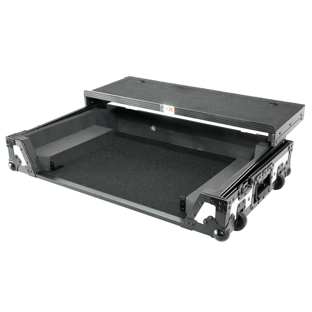 ATA Flight Case for Pioneer DDJ-REV7 DJ Controller with Laptop Shelf 1U Rack Space and Wheels - White Black