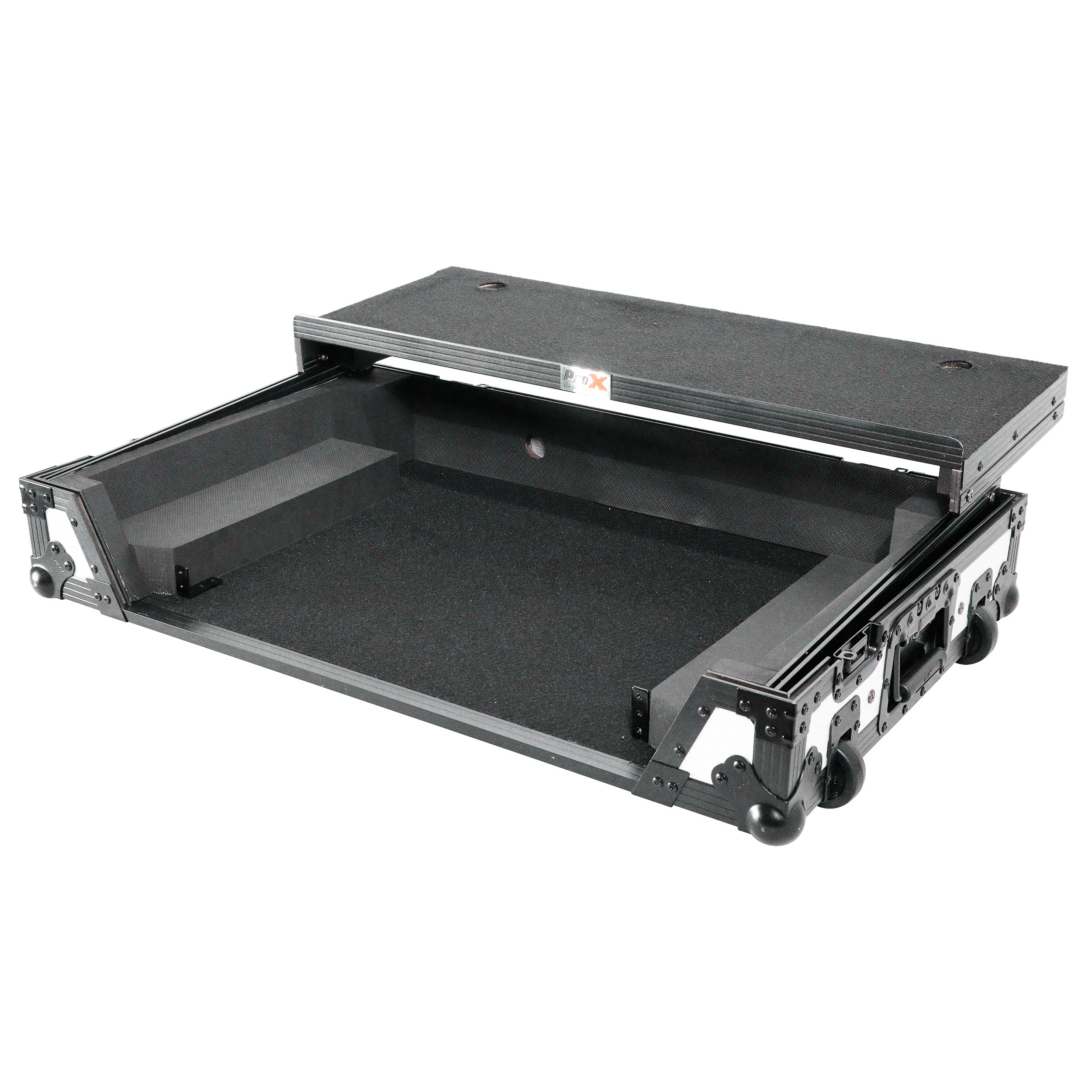 ATA Flight Case for Pioneer DDJ-REV7 DJ Controller with Laptop Shelf 1U Rack Space and Wheels - White Black
