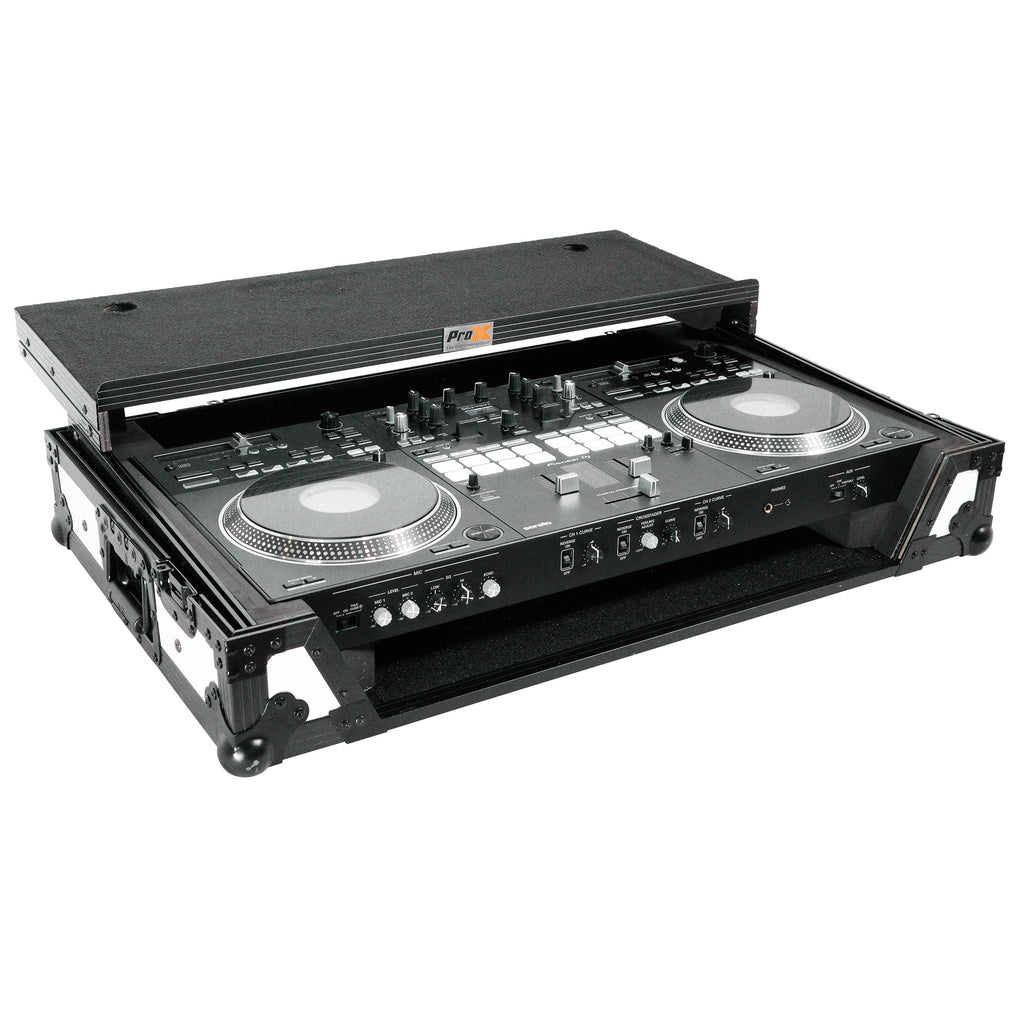 ATA Flight Case for Pioneer DDJ-REV7 DJ Controller with Laptop Shelf 1U Rack Space and Wheels - White Black