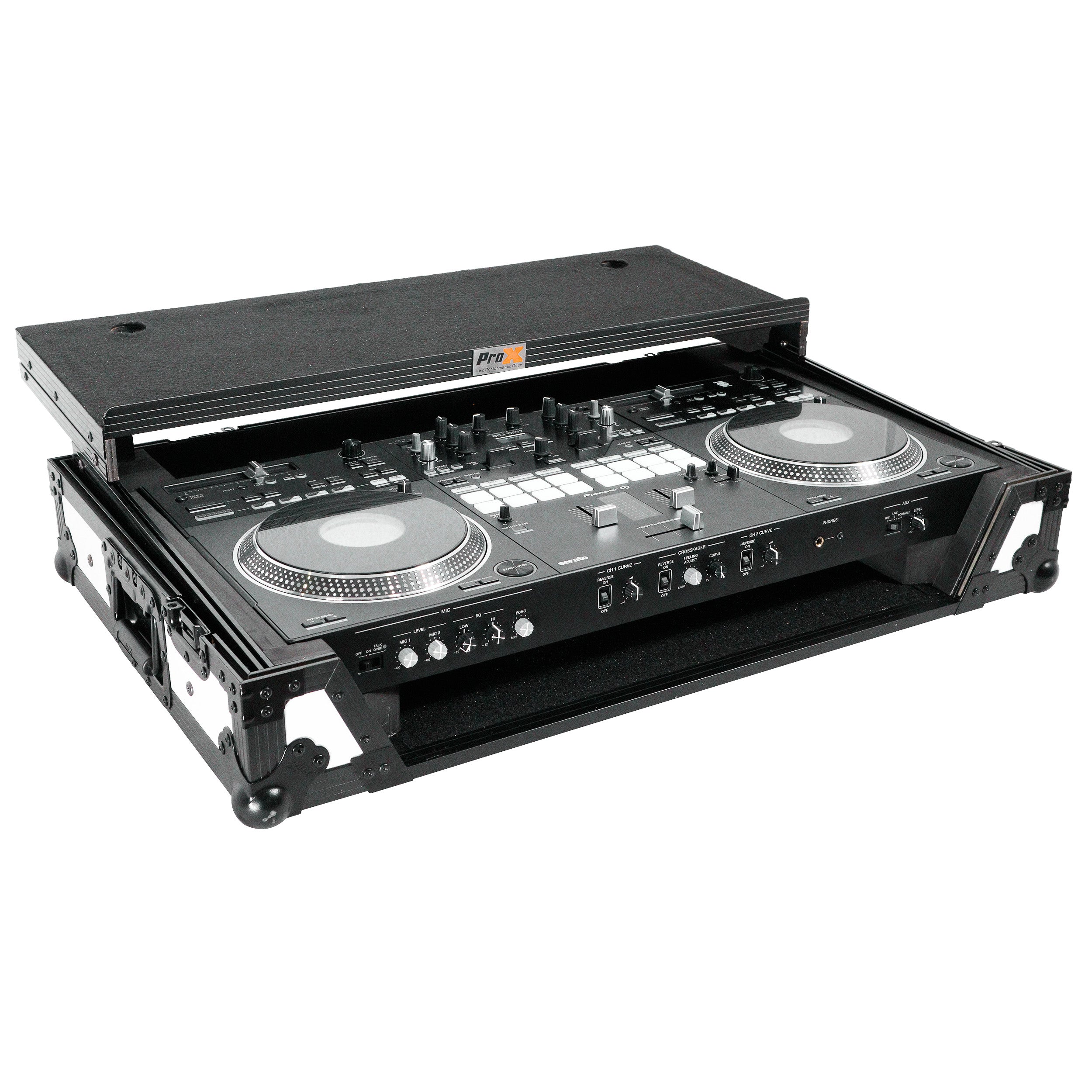 ATA Flight Case for Pioneer DDJ-REV7 DJ Controller with Laptop Shelf 1U Rack Space and Wheels - White Black