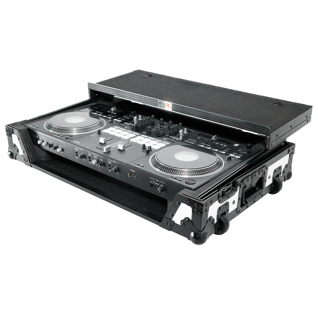ATA Flight Case for Pioneer DDJ-REV7 DJ Controller with Laptop Shelf 1U Rack Space and Wheels - White Black