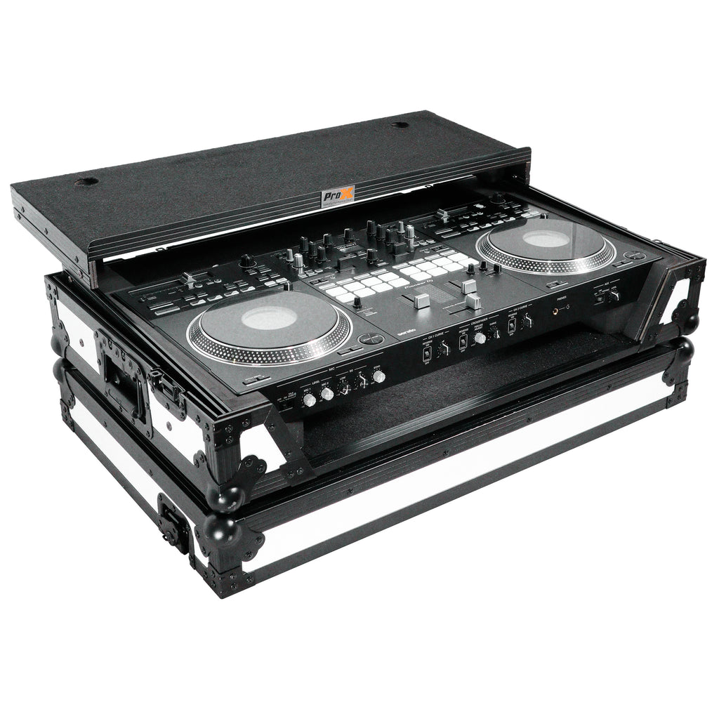 ATA Flight Case for Pioneer DDJ-REV7 DJ Controller with Laptop Shelf 1U Rack Space and Wheels - White Black