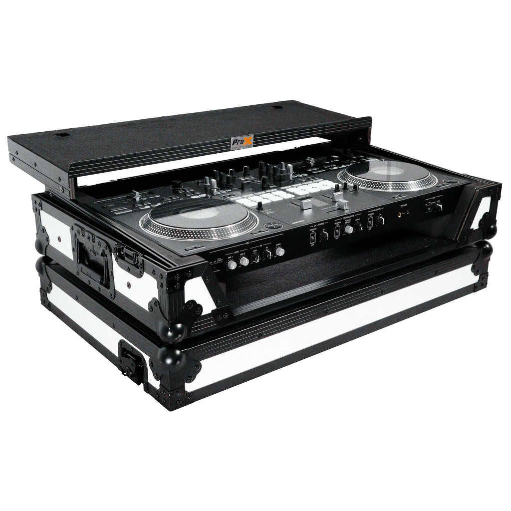 ATA Flight Case for Pioneer DDJ-REV7 DJ Controller with Laptop Shelf 1U Rack Space and Wheels - White Black