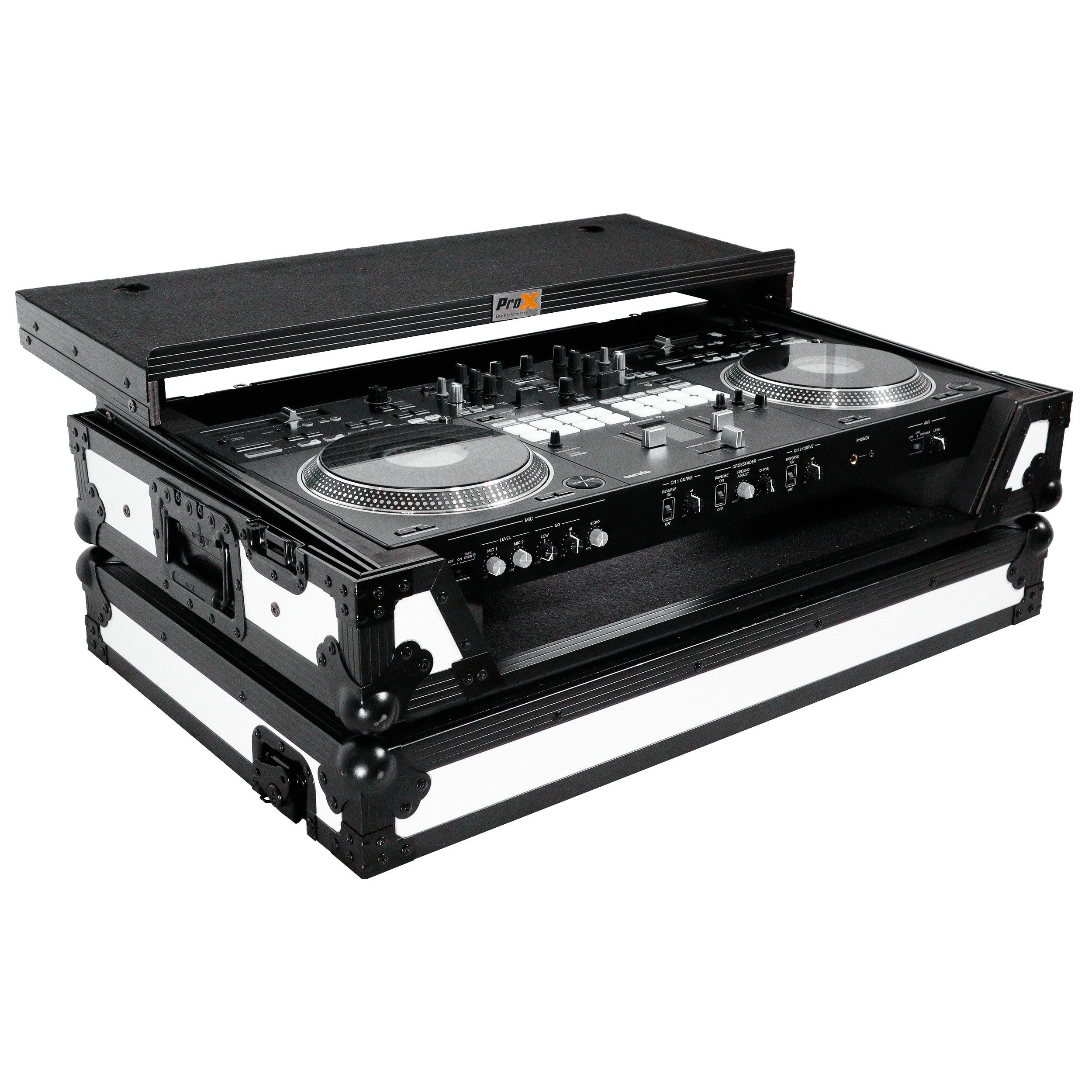 ATA Flight Case for Pioneer DDJ-REV7 DJ Controller with Laptop Shelf 1U Rack Space and Wheels - White Black