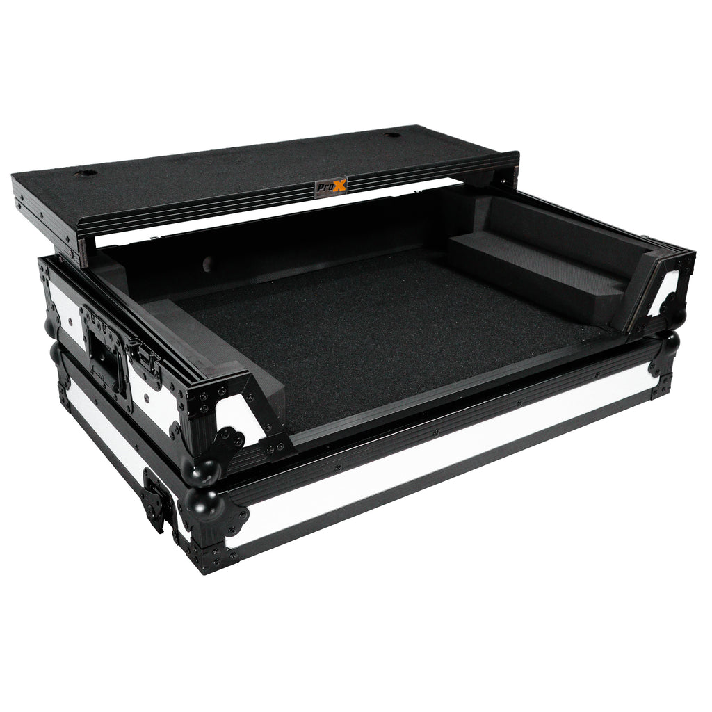 ATA Flight Case for Pioneer DDJ-REV7 DJ Controller with Laptop Shelf 1U Rack Space and Wheels - White Black
