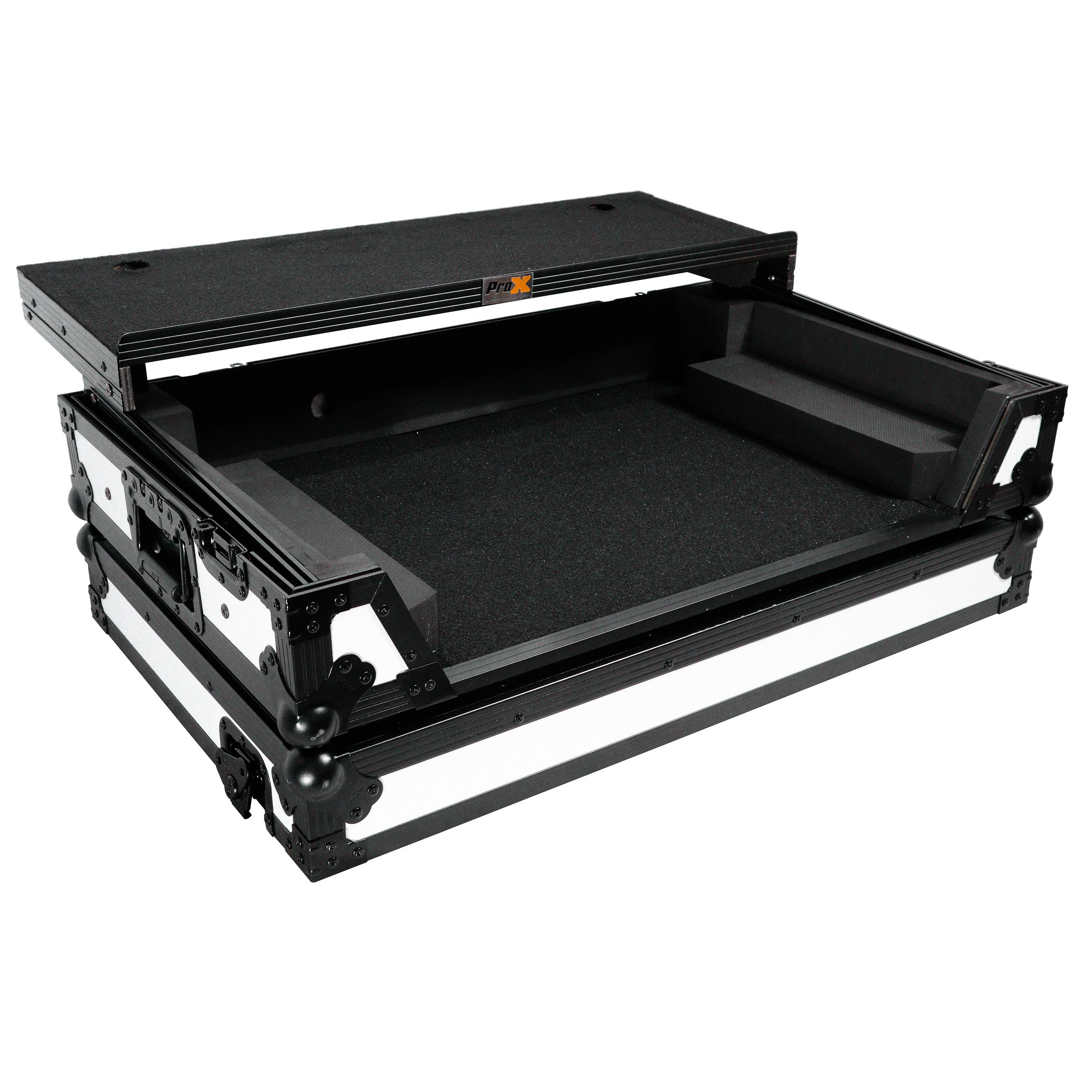 ATA Flight Case for Pioneer DDJ-REV7 DJ Controller with Laptop Shelf 1U Rack Space and Wheels - White Black