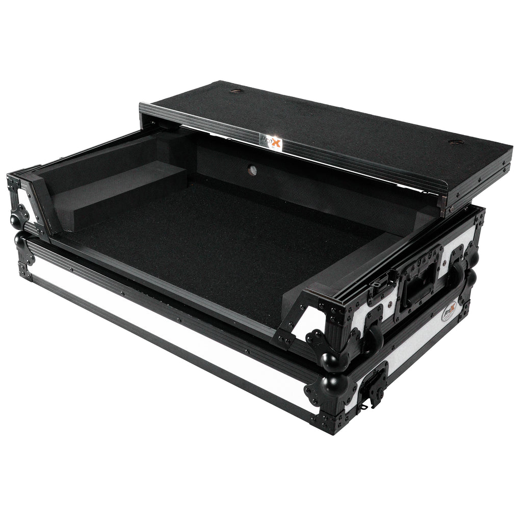 ATA Flight Case for Pioneer DDJ-REV7 DJ Controller with Laptop Shelf 1U Rack Space and Wheels - White Black