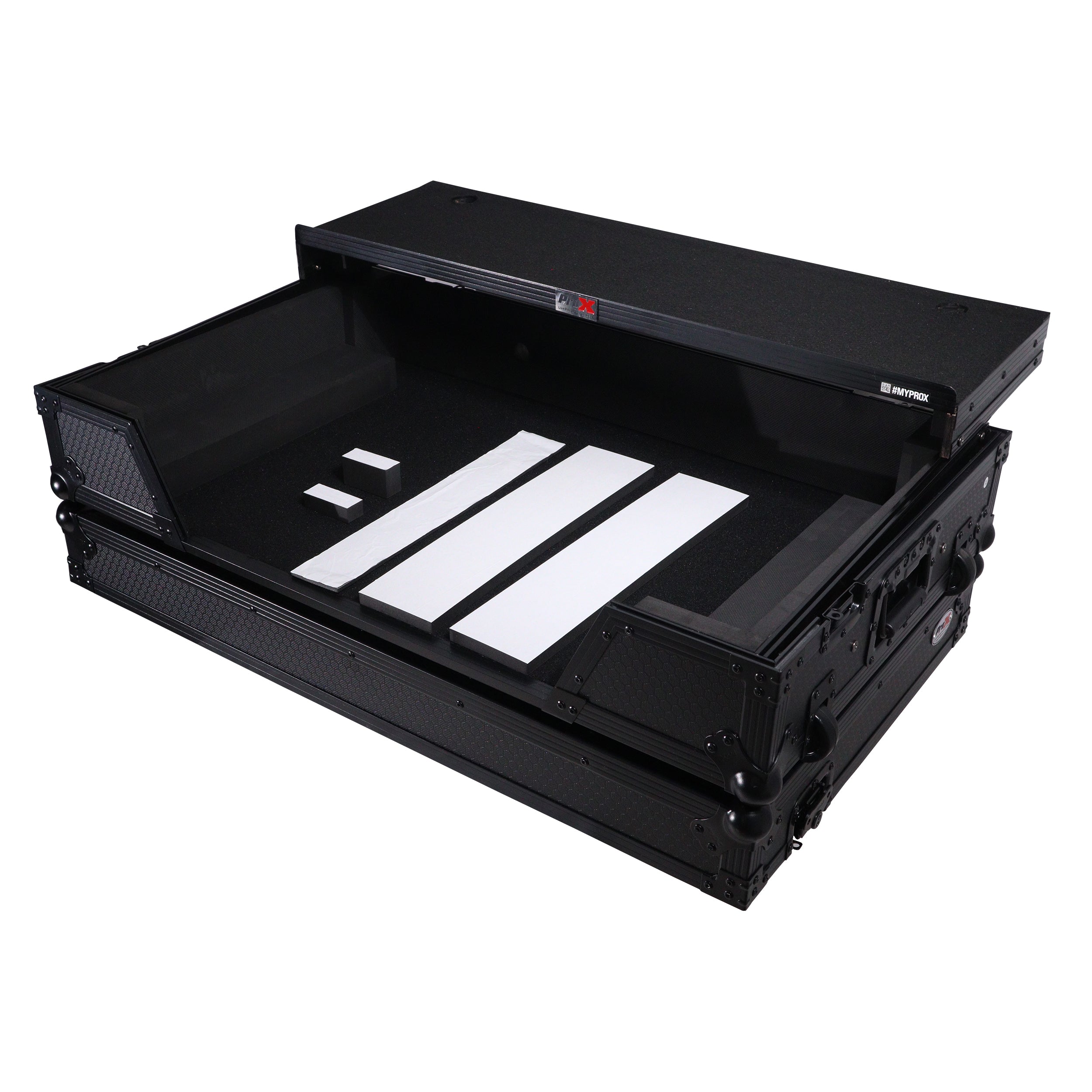ATA Flight Road Case For Hercules T7 Inpulse Controller with Laptop Shelf 1U Rack Space and Wheels - Black Finish