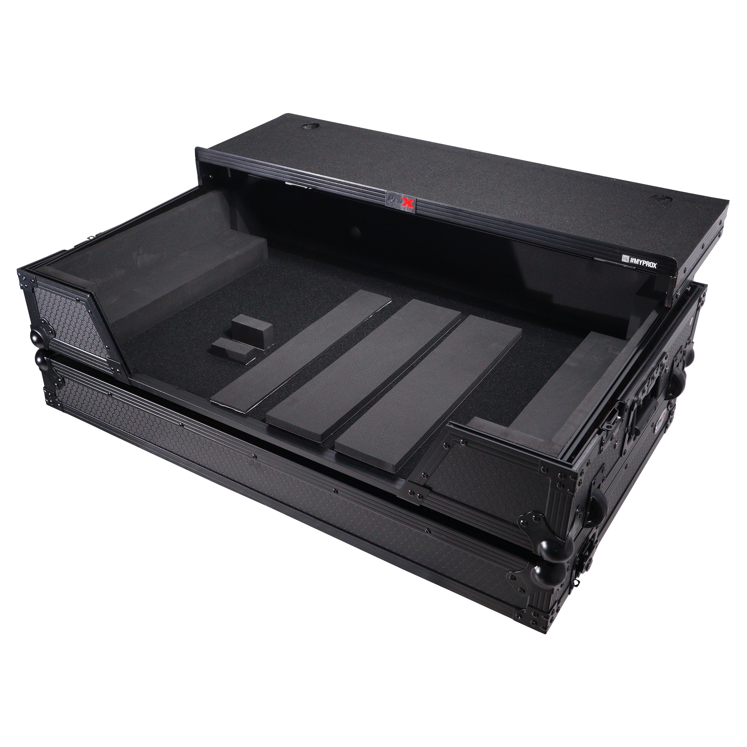 ATA Flight Road Case For Hercules T7 Inpulse Controller with Laptop Shelf 1U Rack Space and Wheels - Black Finish