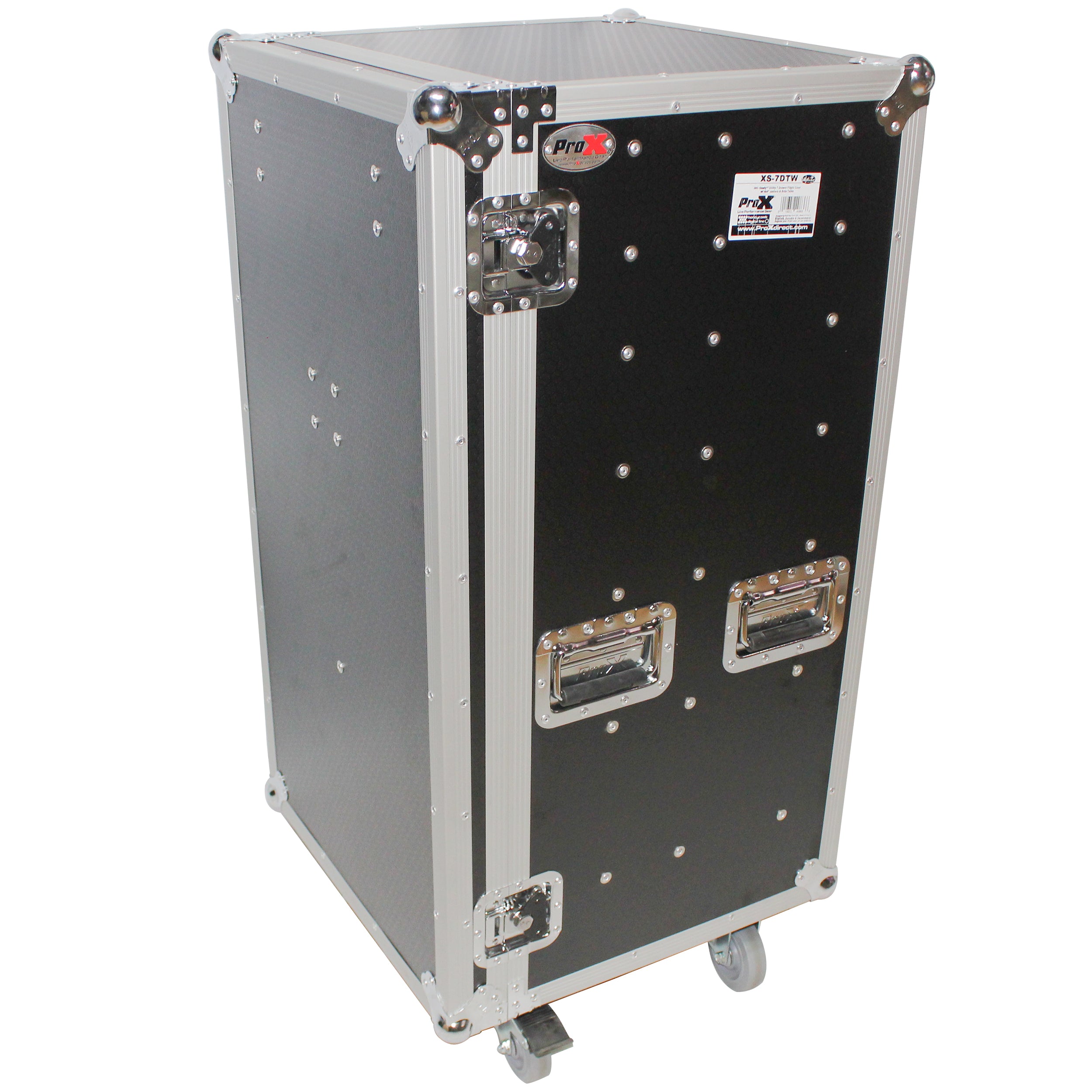 7 Utility Drawer ATA Flight Style Case with Fold out Left Right Side Mounting Removable Table and 4 inch Casters