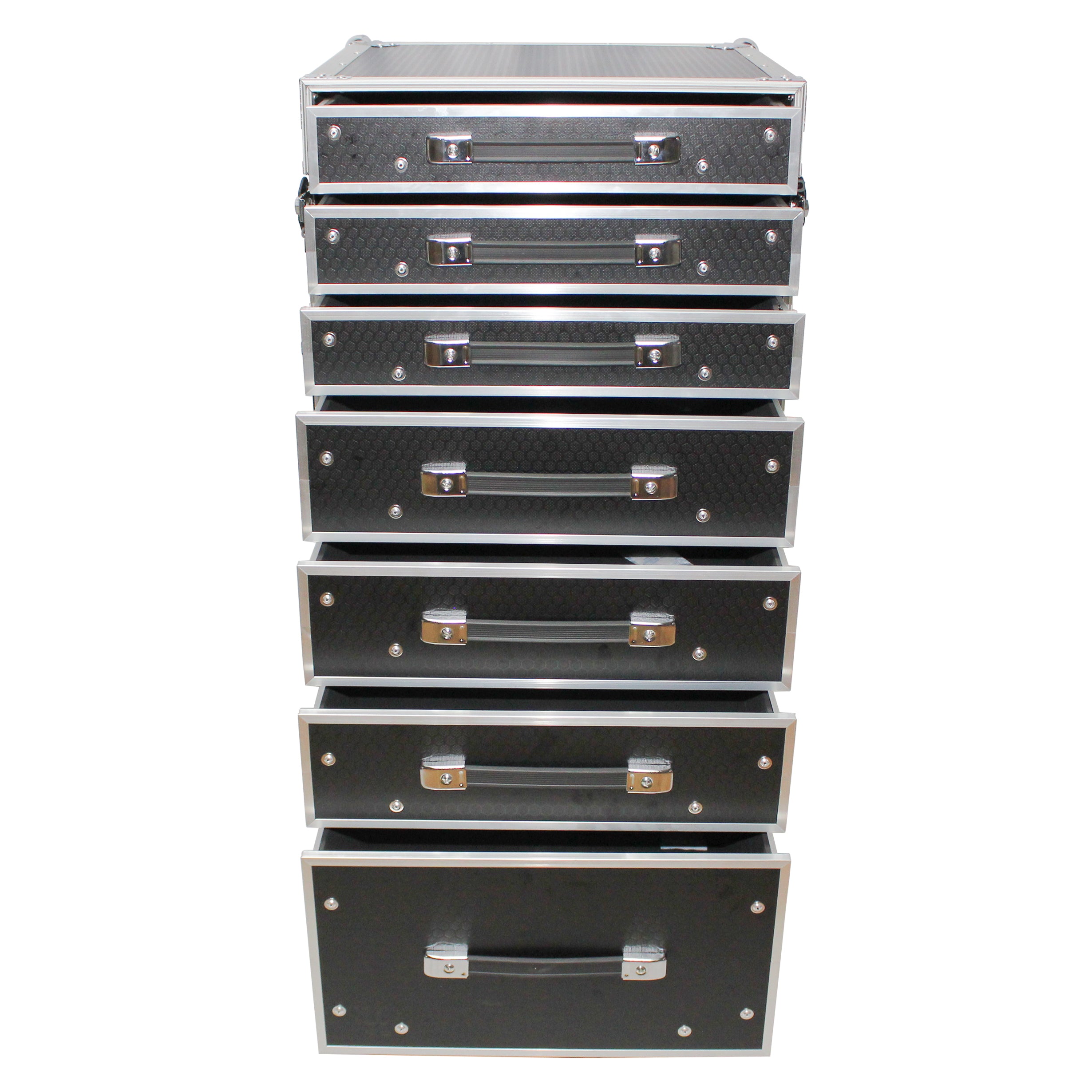 7 Utility Drawer ATA Flight Style Case with Fold out Left Right Side Mounting Removable Table and 4 inch Casters