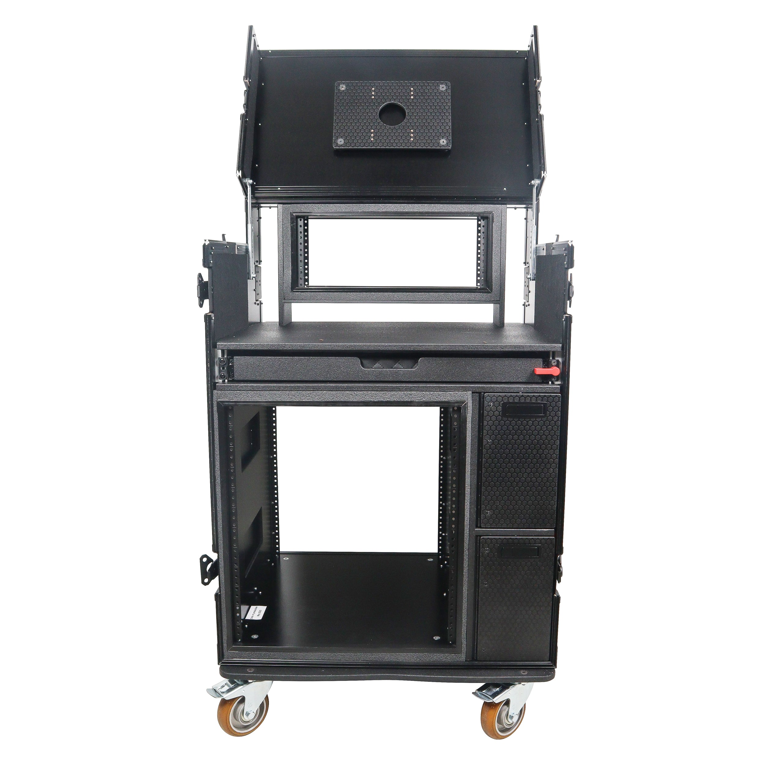 Mobile AV Broadcasting Streaming Recording Studio Workstation Case with 4U Top 12U Bottom Black Finish