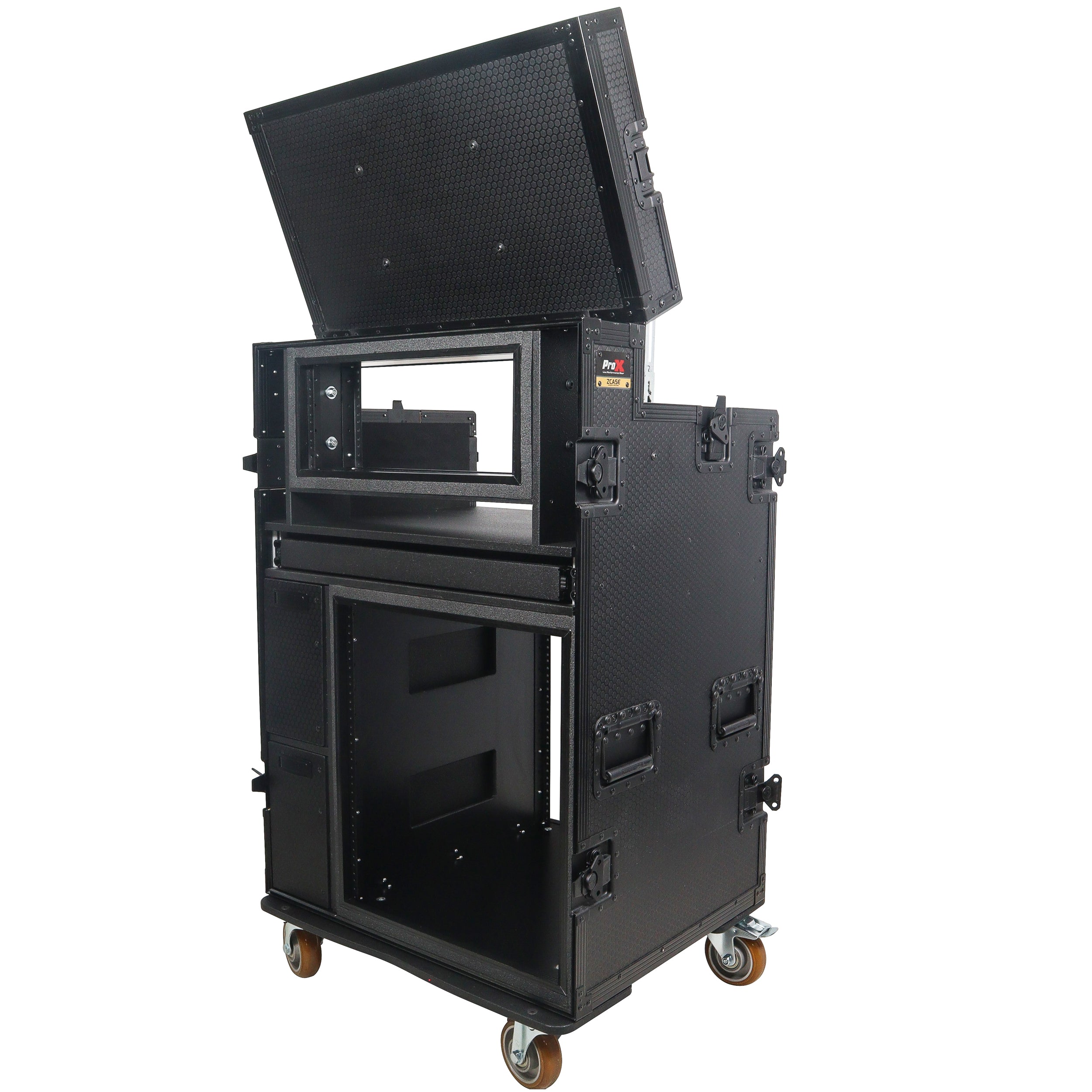 Mobile AV Broadcasting Streaming Recording Studio Workstation Case with 4U Top 12U Bottom Black Finish
