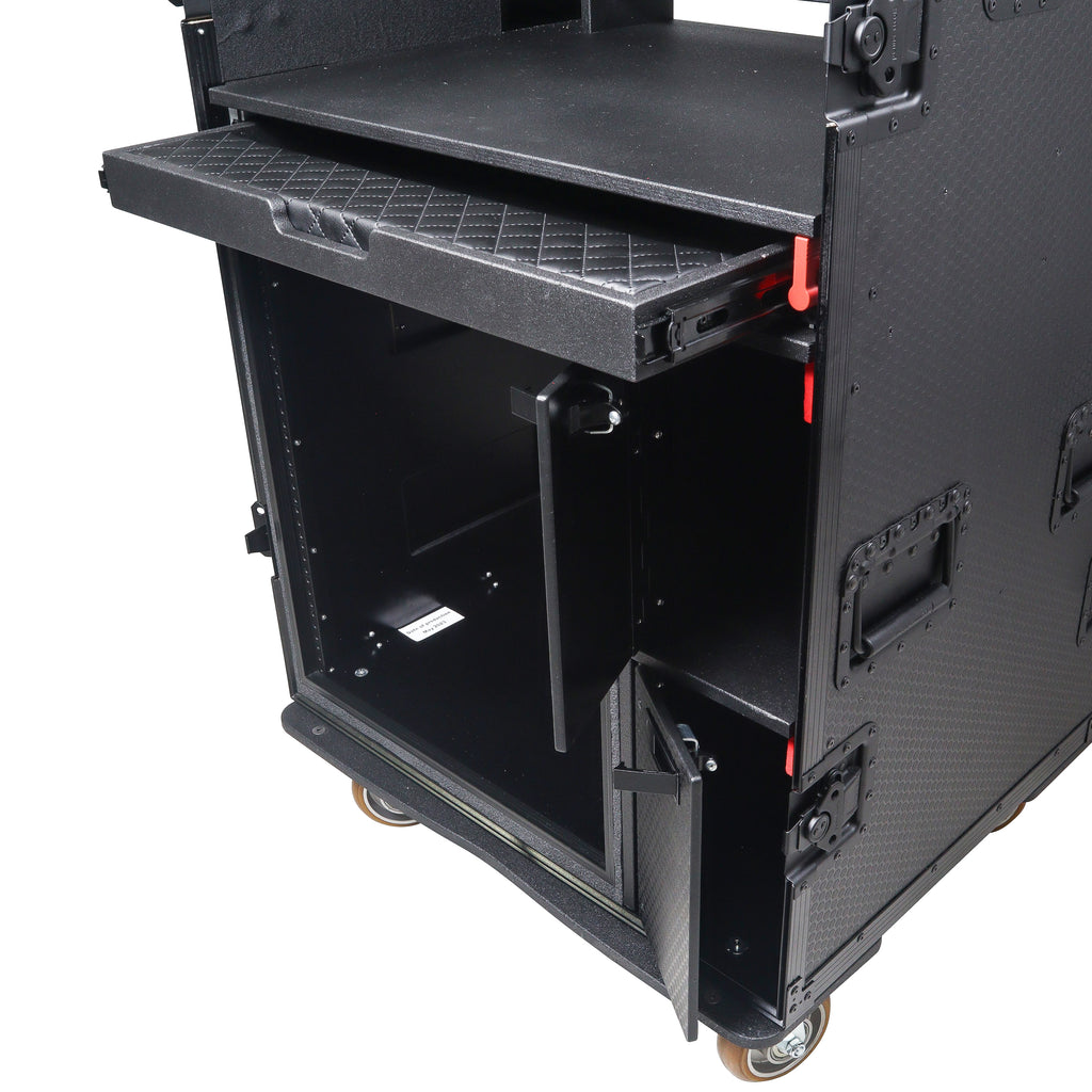 Mobile AV Broadcasting Streaming Recording Studio Workstation Case with 4U Top 12U Bottom Black Finish
