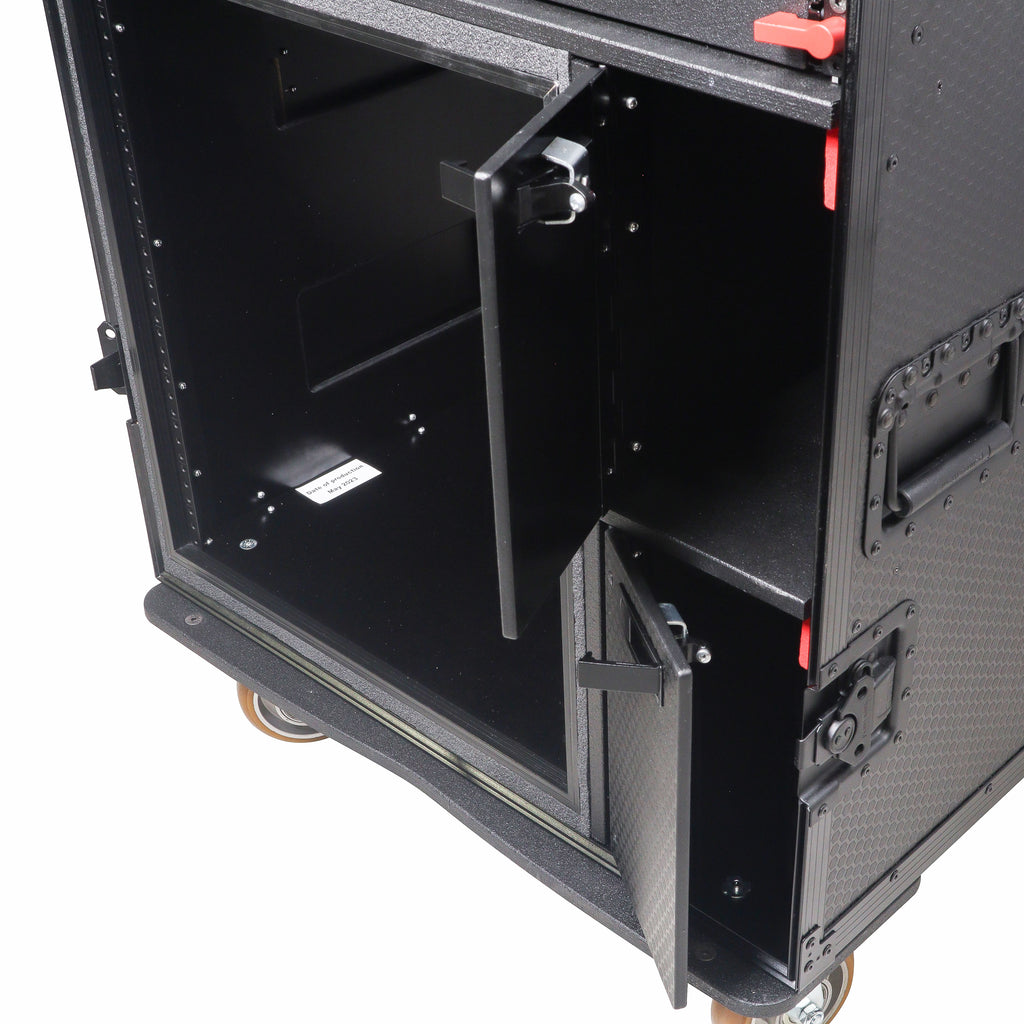 Mobile AV Broadcasting Streaming Recording Studio Workstation Case with 4U Top 12U Bottom Black Finish