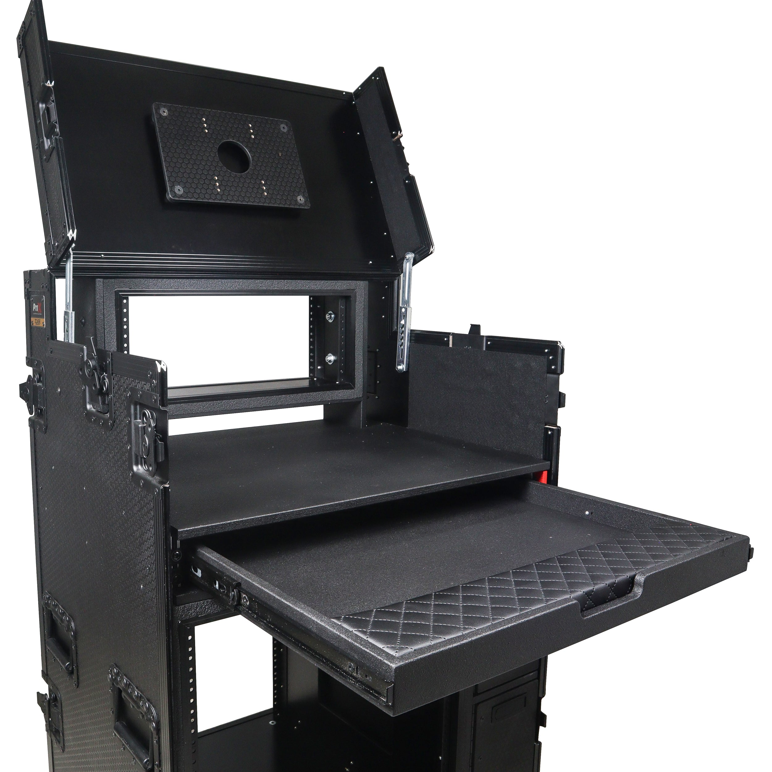 Mobile AV Broadcasting Streaming Recording Studio Workstation Case with 4U Top 12U Bottom Black Finish