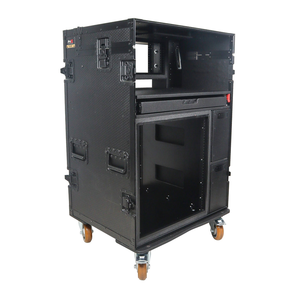 Mobile AV Broadcasting Streaming Recording Studio Workstation Case with 4U Top 12U Bottom Black Finish